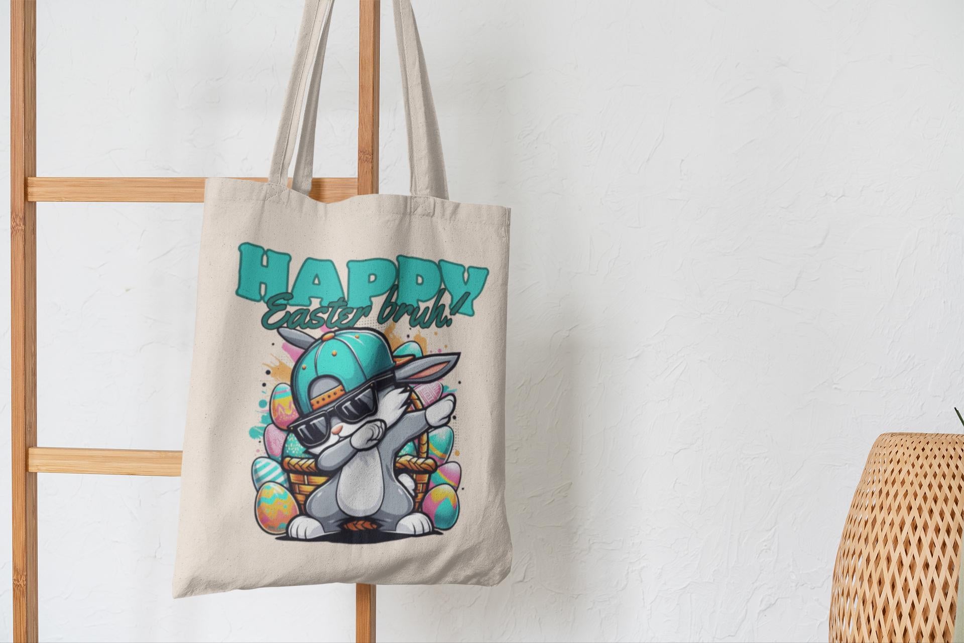 Happy Easter Bunny Tote Bag, Happy Easter Tote Bag, Custom Bunny Tote, Spring Egg Hunt Bag, Cute Holiday Bag, Cute Rabbit Easter Decor