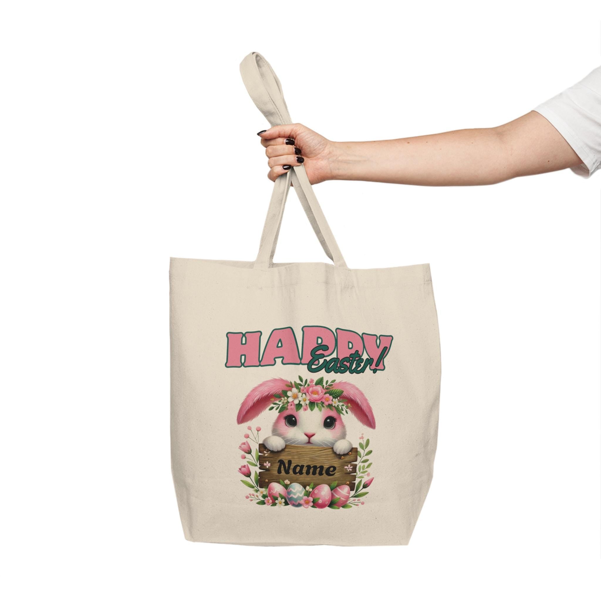 Easter Bunny Tote Bag - Happy Easter Tote Bag, Custom Egg Hunt Bag, Spring Tote, Cute Easter Accessory
