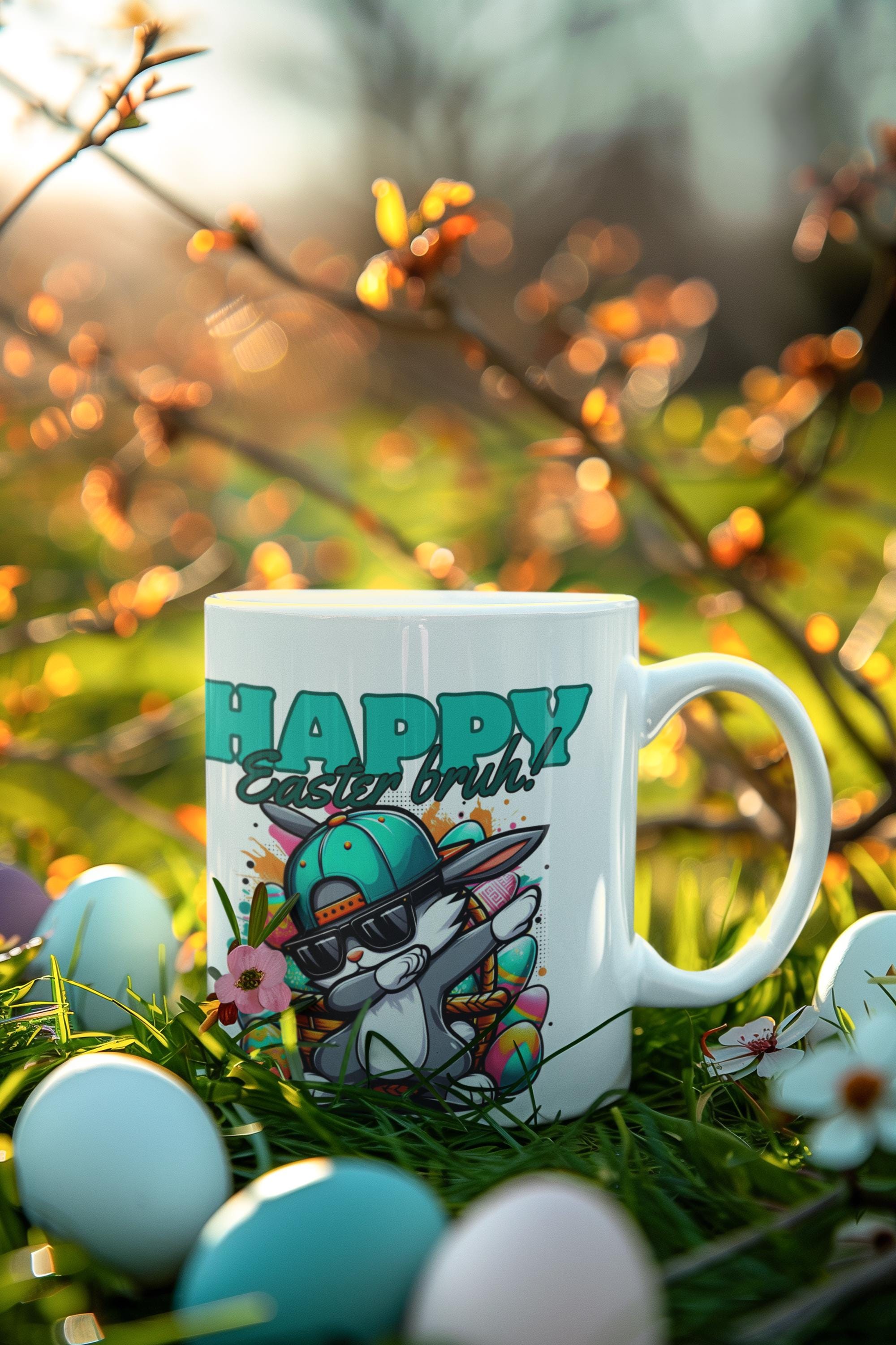Easter Bunny Ceramic Mug | Cute Rabbit Coffee Cup | Spring Decor | Gift for Kids & Adults | Holiday Drinkware, Happy Easter