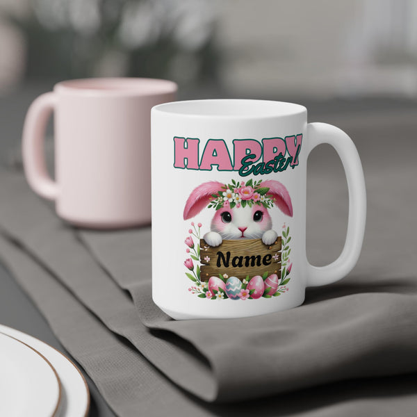 Happy Easter Ceramic Mug, Personalized Bunny Cup, Easter Gift For Kids, Spring Gift, Cute Easter Decoration, Custom Name Mug