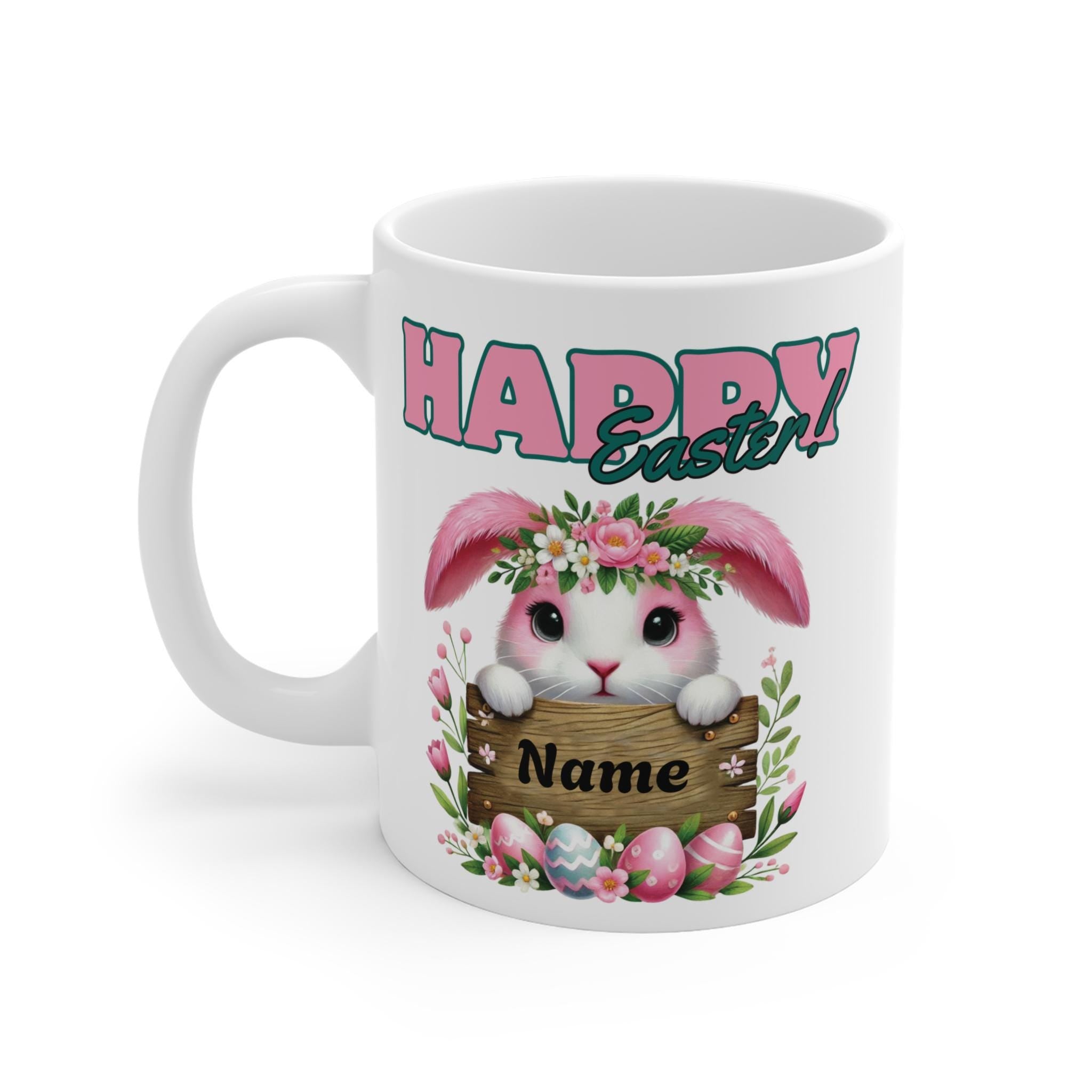 Happy Easter Ceramic Mug, Personalized Bunny Cup, Easter Gift For Kids, Spring Gift, Cute Easter Decoration, Custom Name Mug