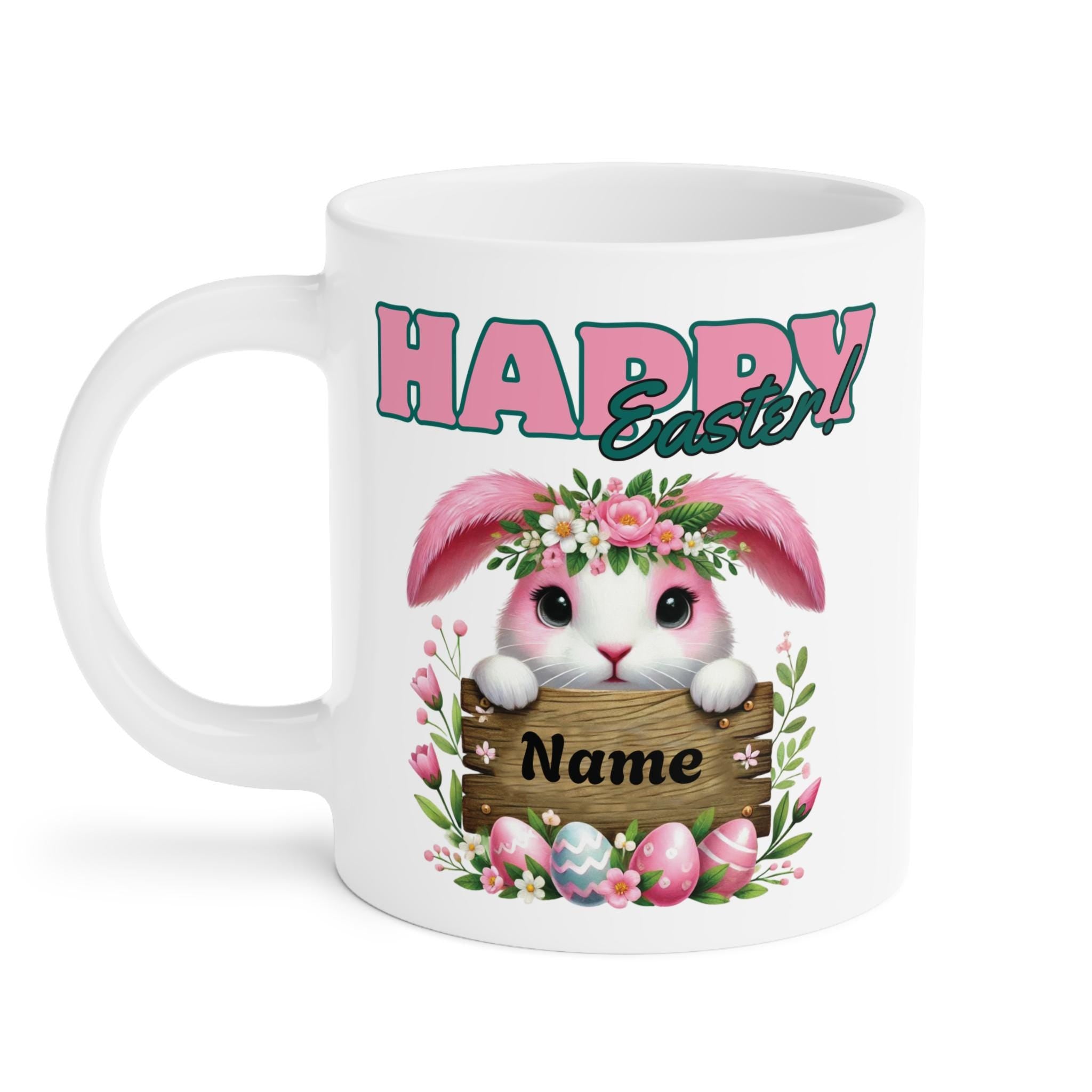 Happy Easter Ceramic Mug, Personalized Bunny Cup, Easter Gift For Kids, Spring Gift, Cute Easter Decoration, Custom Name Mug