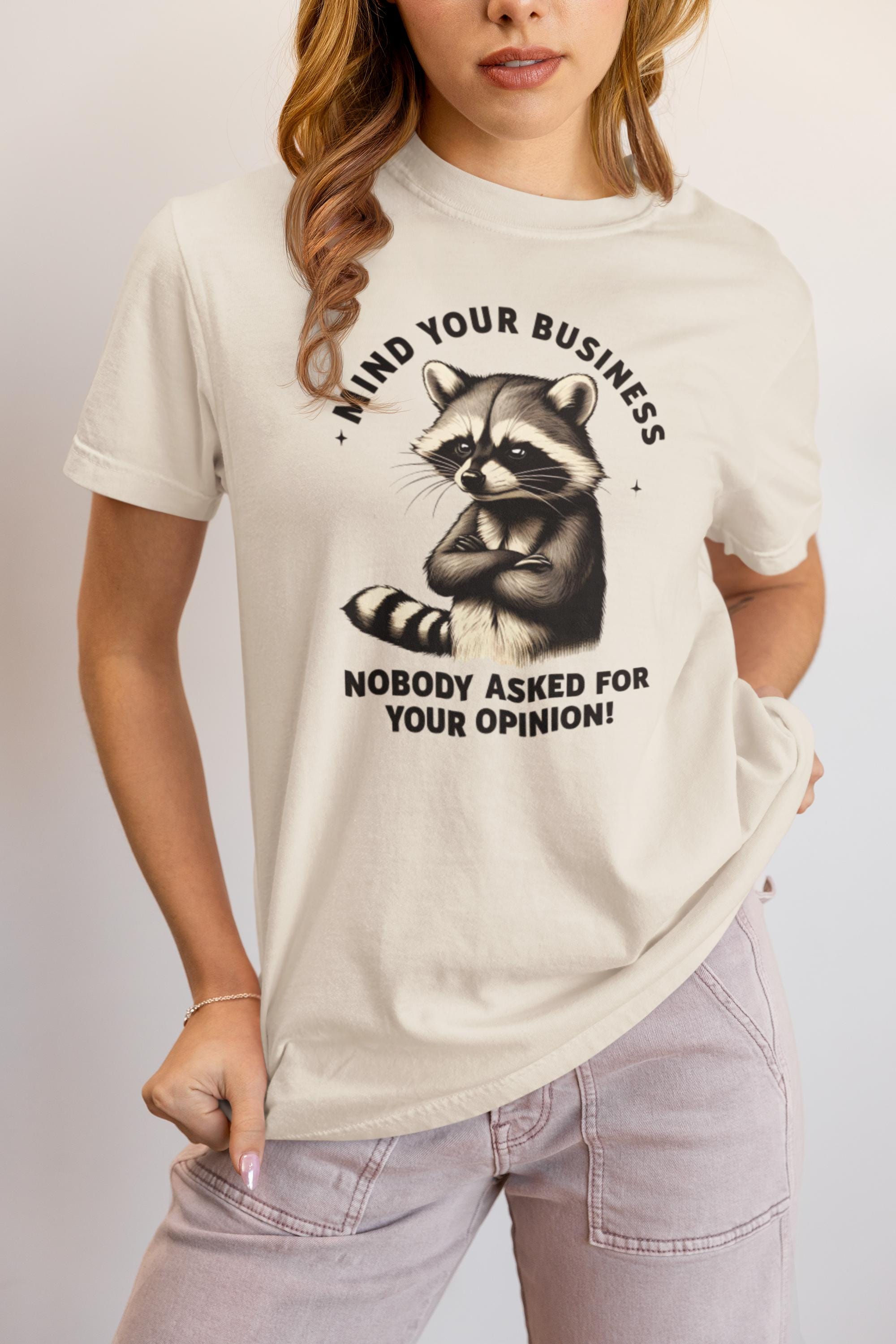 Mind Your Business Raccoon T-Shirt, Mind Your Business Shirt, Funny Sarcastic Tee, Sassy Humor T-Shirt, Trendy Graphic Design for Adults