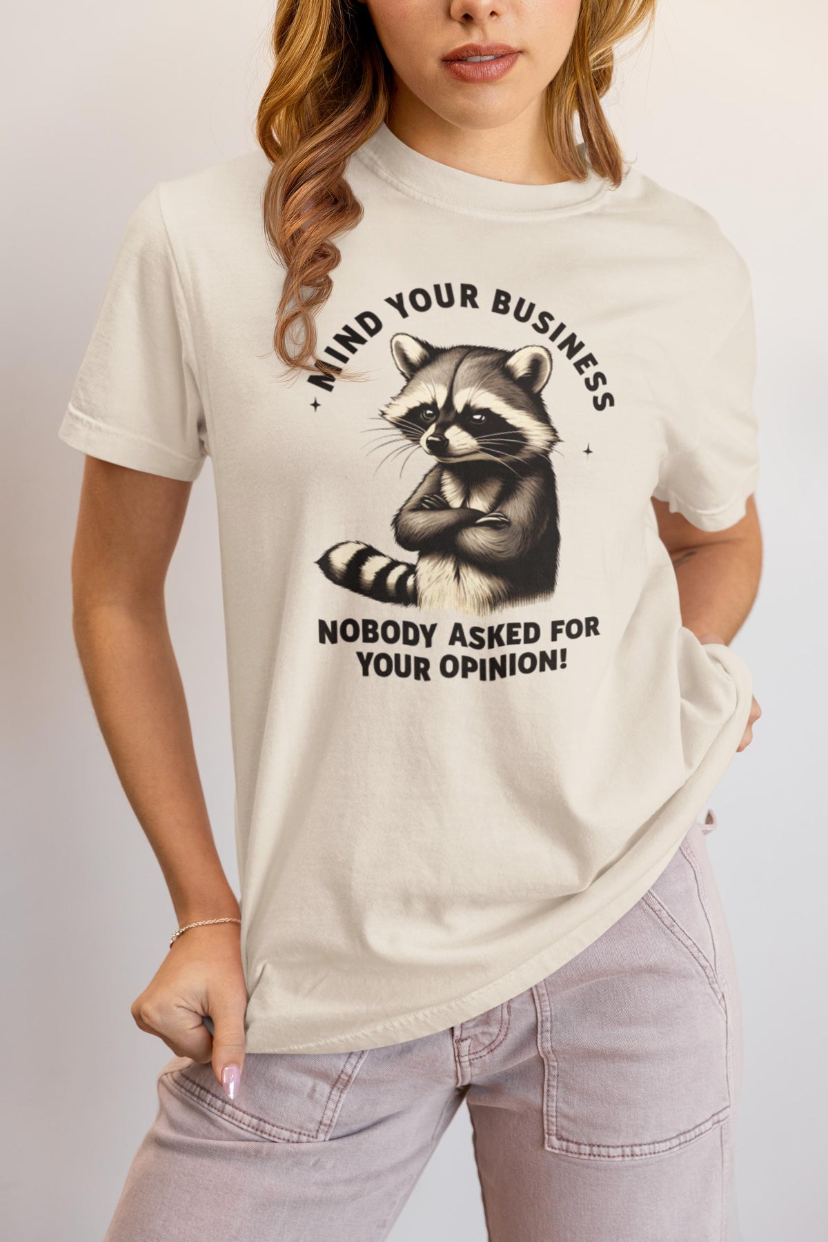 Mind Your Business Raccoon T-Shirt, Mind Your Business Shirt, Funny Sarcastic Tee, Sassy Humor T-Shirt, Trendy Graphic Design for Adults