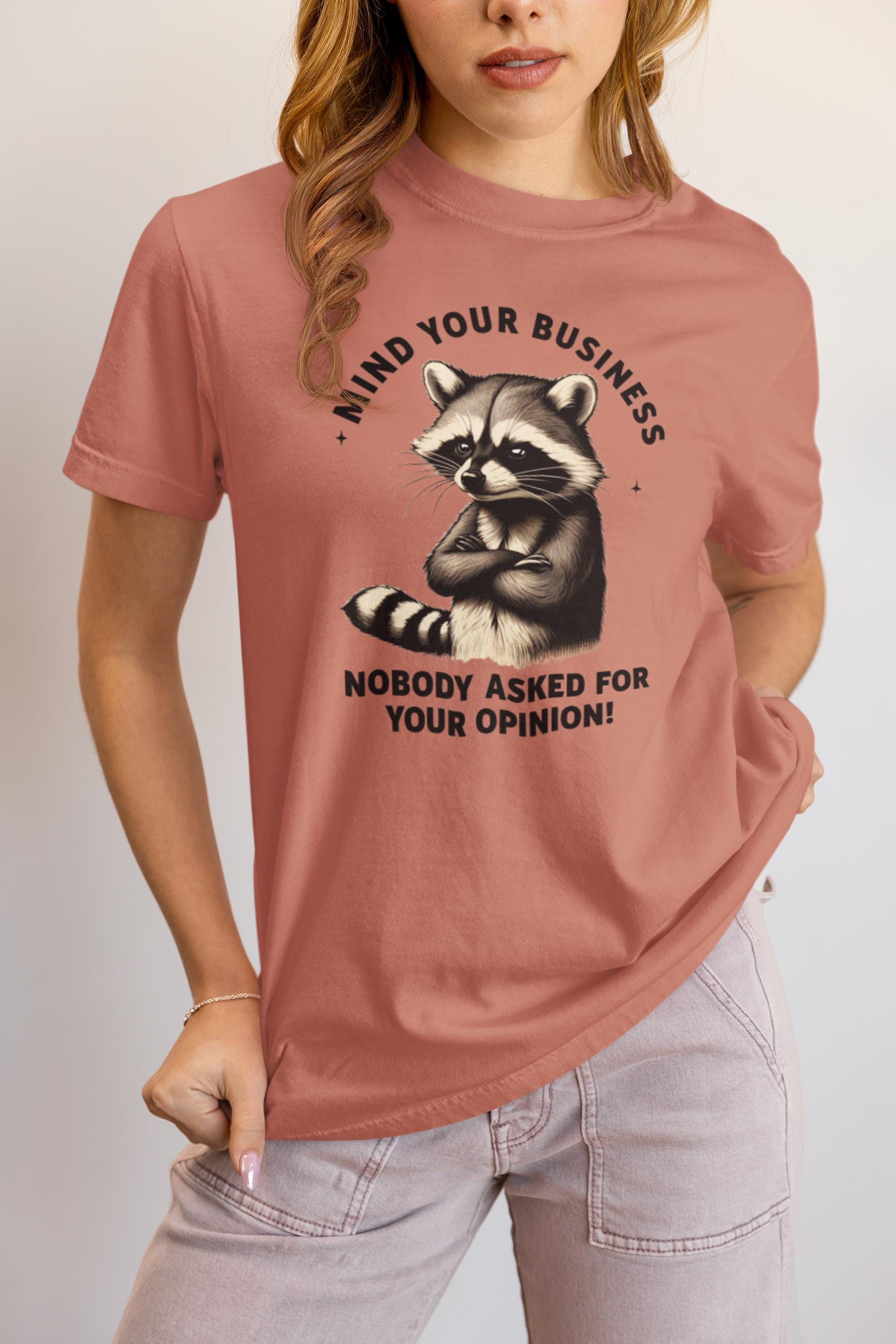 Mind Your Business Raccoon T-Shirt, Mind Your Business Shirt, Funny Sarcastic Tee, Sassy Humor T-Shirt, Trendy Graphic Design for Adults