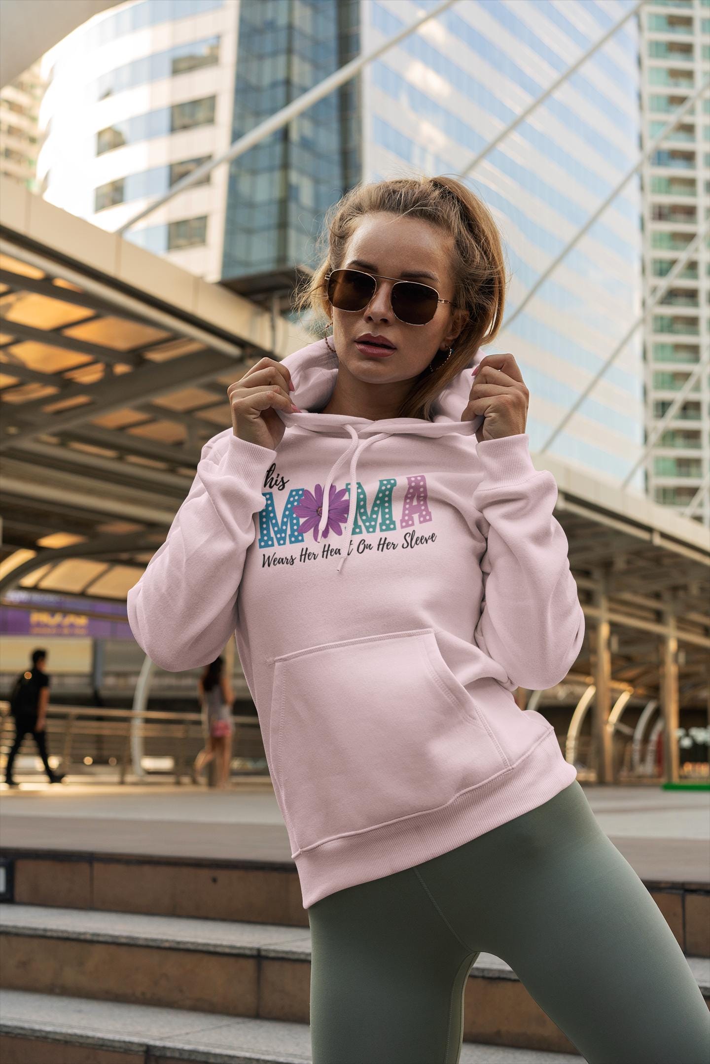 This Mama Wears the Heart on Her Sleeve Hoodie | Gift for Moms, Mother&#39;s Day Sweatshirt,  Personalized Gift for Mom, Custom Names on Sleeve