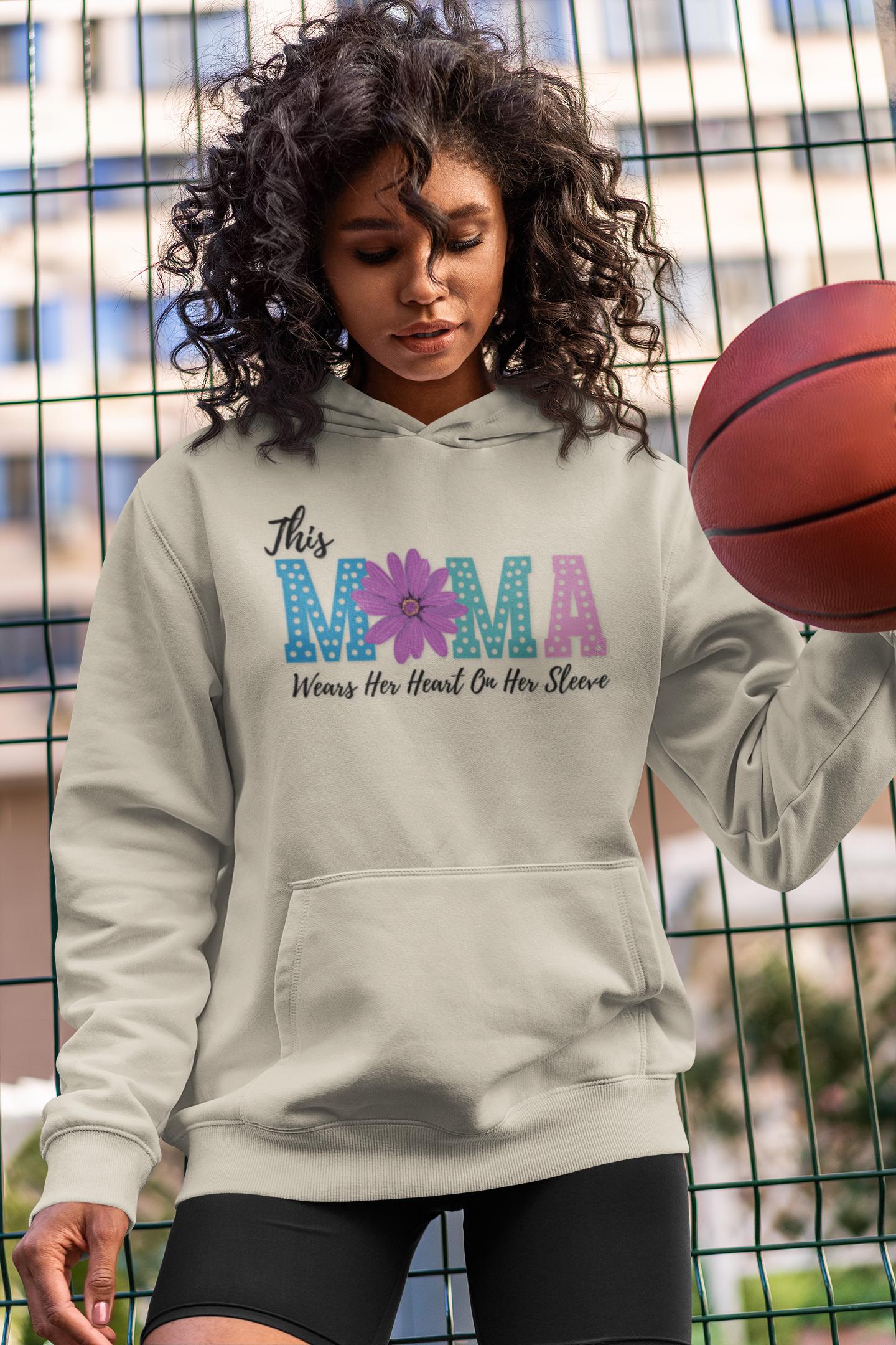 This Mama Wears the Heart on Her Sleeve Hoodie | Gift for Moms, Mother&#39;s Day Sweatshirt,  Personalized Gift for Mom, Custom Names on Sleeve