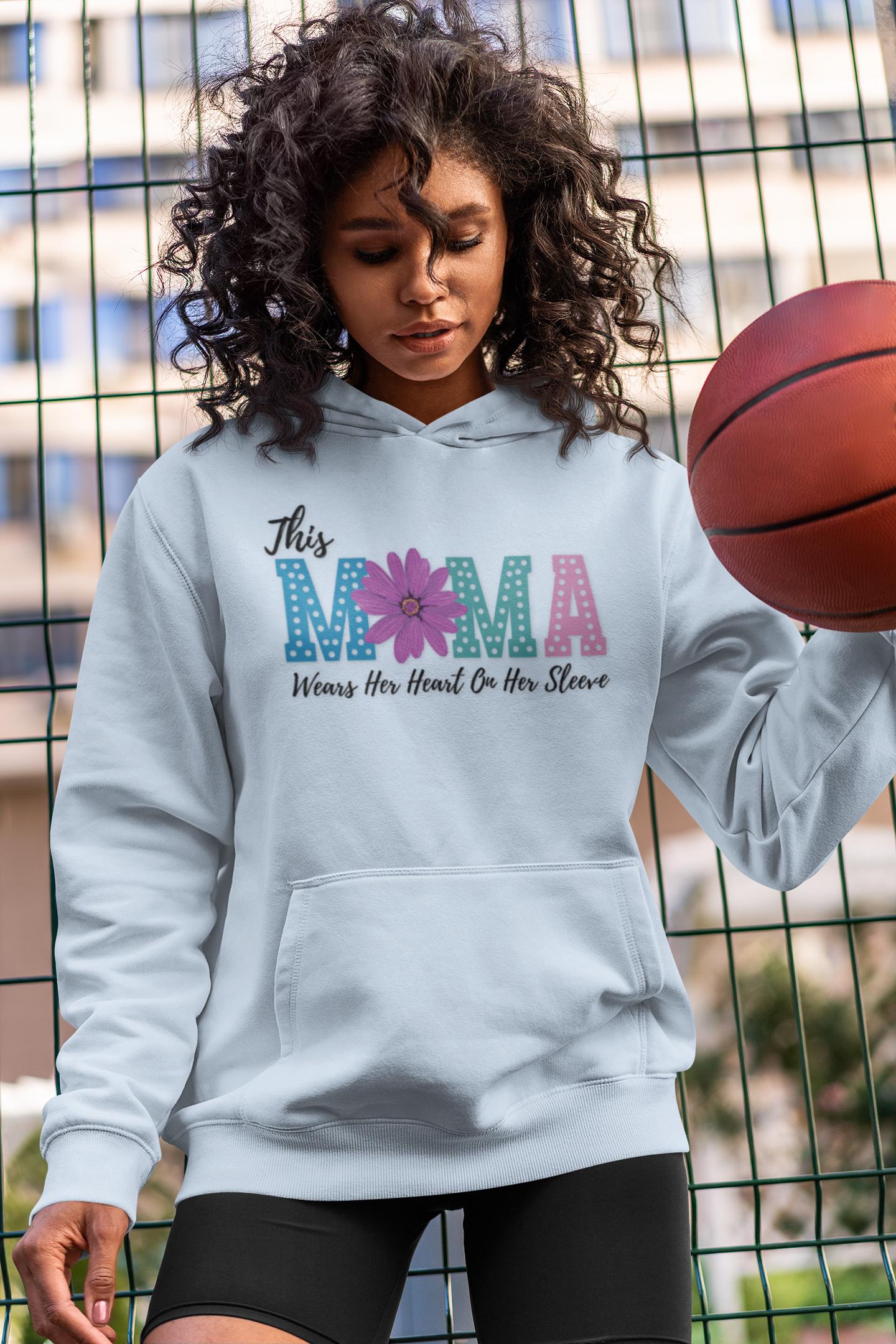 This Mama Wears the Heart on Her Sleeve Hoodie | Gift for Moms, Mother&#39;s Day Sweatshirt,  Personalized Gift for Mom, Custom Names on Sleeve