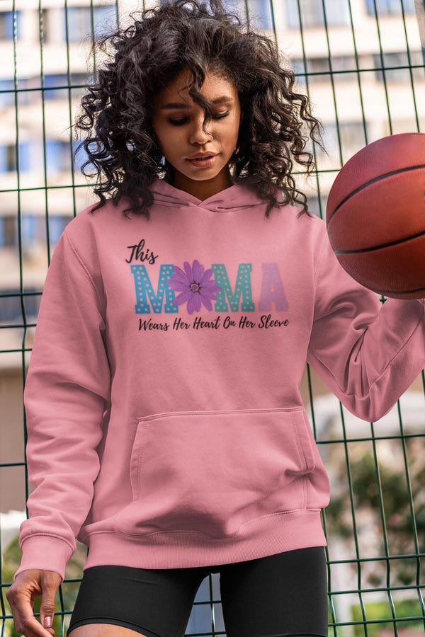 This Mama Wears the Heart on Her Sleeve Hoodie | Gift for Moms, Mother's Day Sweatshirt,  Personalized Gift for Mom, Custom Names on Sleeve