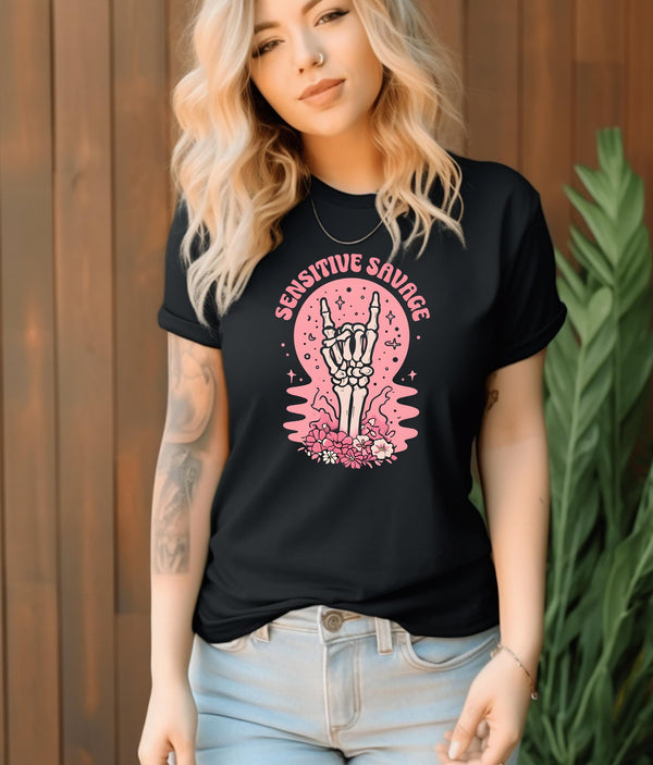 Sensitive Savage T-shirt, Trendy Graphic Tee, Perfect Gift for Casual Wear Lovers, Goth Style, Edgy Fashion, Gift for Friends