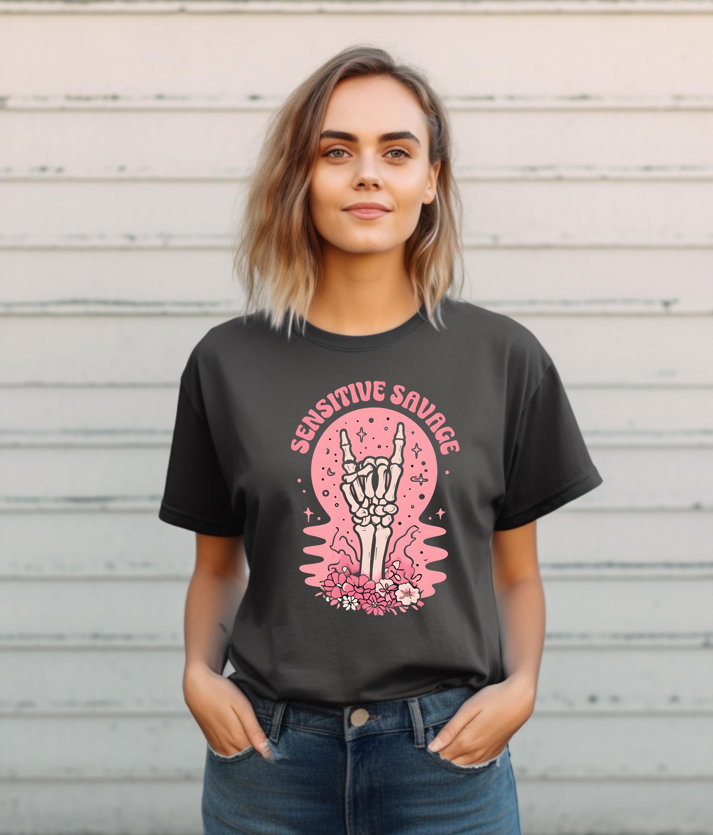 Sensitive Savage T-shirt, Trendy Graphic Tee, Perfect Gift for Casual Wear Lovers, Goth Style, Edgy Fashion, Gift for Friends