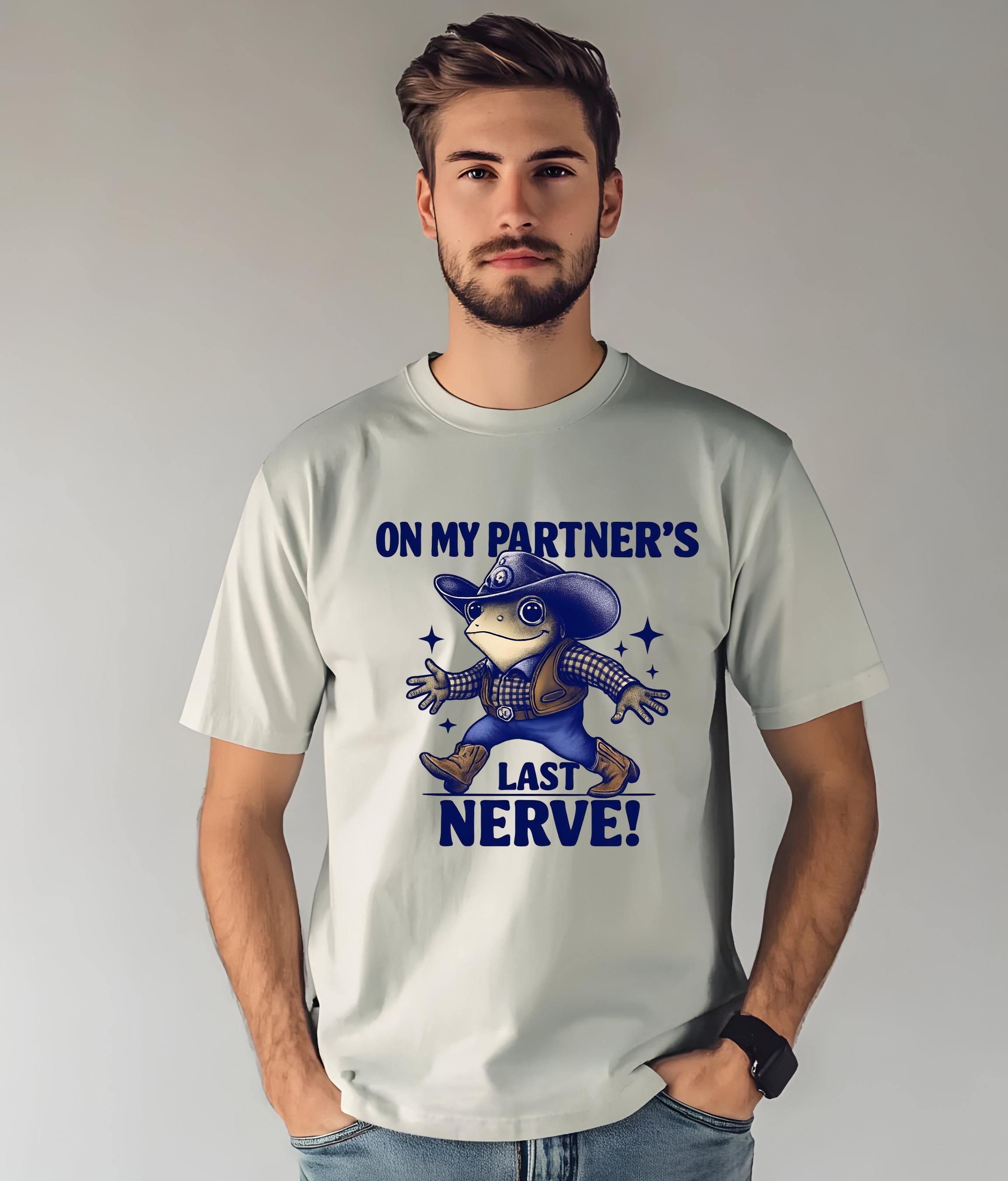 Funny Husband T-shirt, On My Wife's Last Nerve T-shirt, Casual Tee for Couples, Great Gift for Anniversaries, Humorous Gift for Him