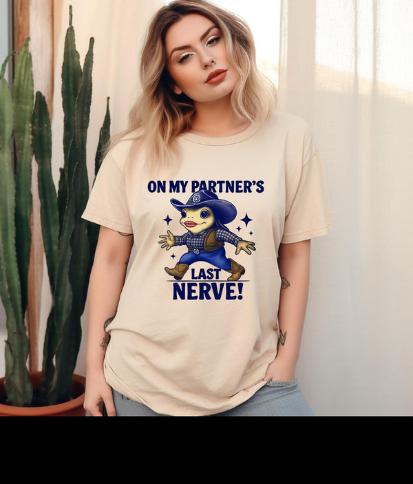 Funny Unisex T-Shirt - "On My Husband's Last Nerve!" Gift for Partner, Birthday, Anniversary, Casual Wear, Humorous Apparel