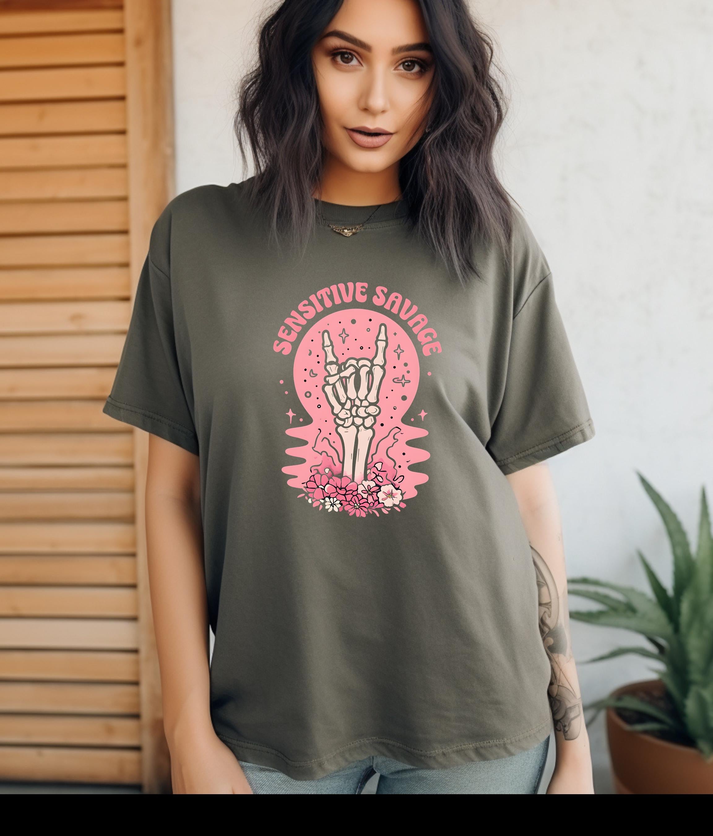 Sensitive Savage T-shirt, Trendy Graphic Tee, Perfect Gift for Casual Wear Lovers, Goth Style, Edgy Fashion, Gift for Friends