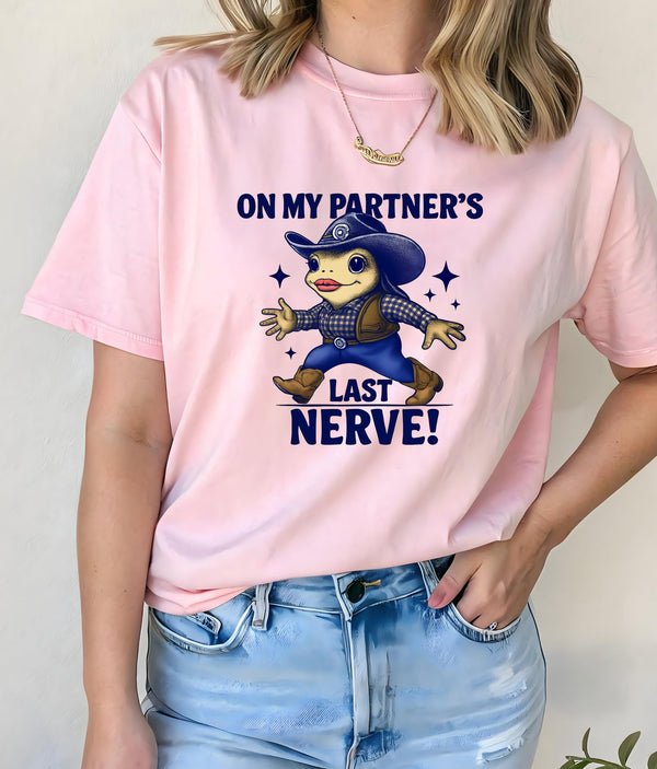 Funny Unisex T-Shirt - "On My Husband's Last Nerve!" Gift for Partner, Birthday, Anniversary, Casual Wear, Humorous Apparel