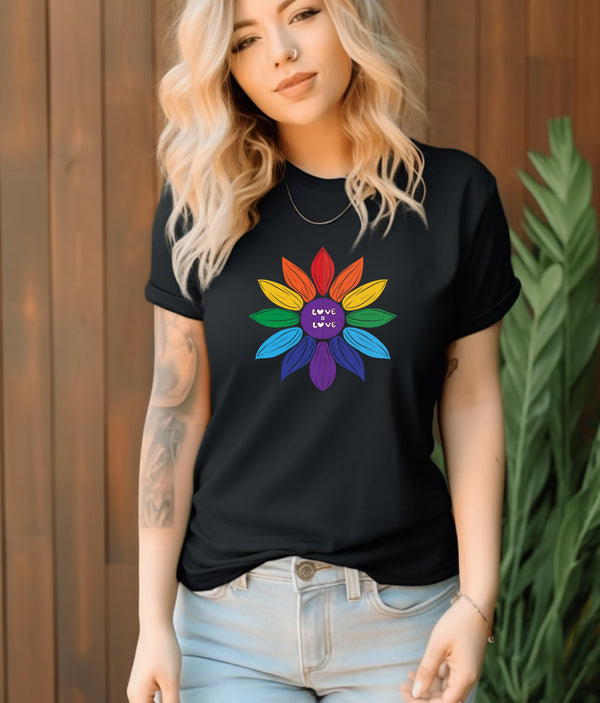 Pride Love is Love Shirt, Cute Rainbow Flower Tee, LGBTQ+, Celebrate Equality and Love This Pride Month