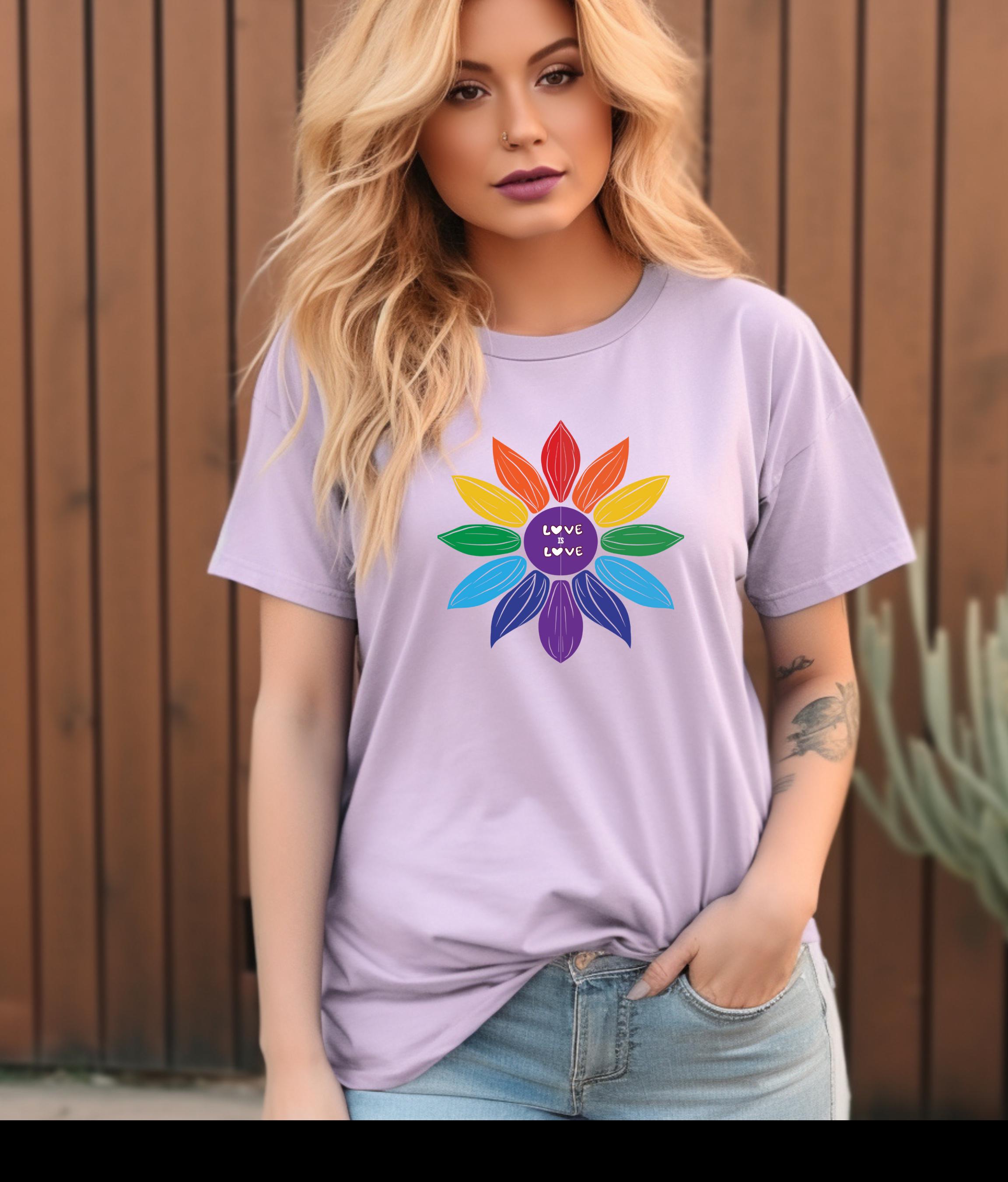 Pride Love is Love Shirt, Cute Rainbow Flower Tee, LGBTQ+, Celebrate Equality and Love This Pride Month