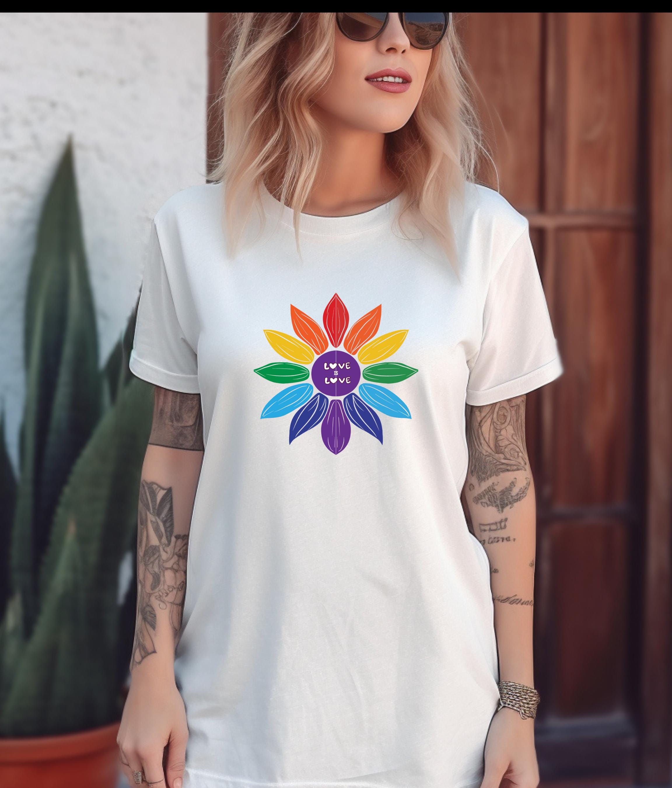 Pride Love is Love Shirt, Cute Rainbow Flower Tee, LGBTQ+, Celebrate Equality and Love This Pride Month
