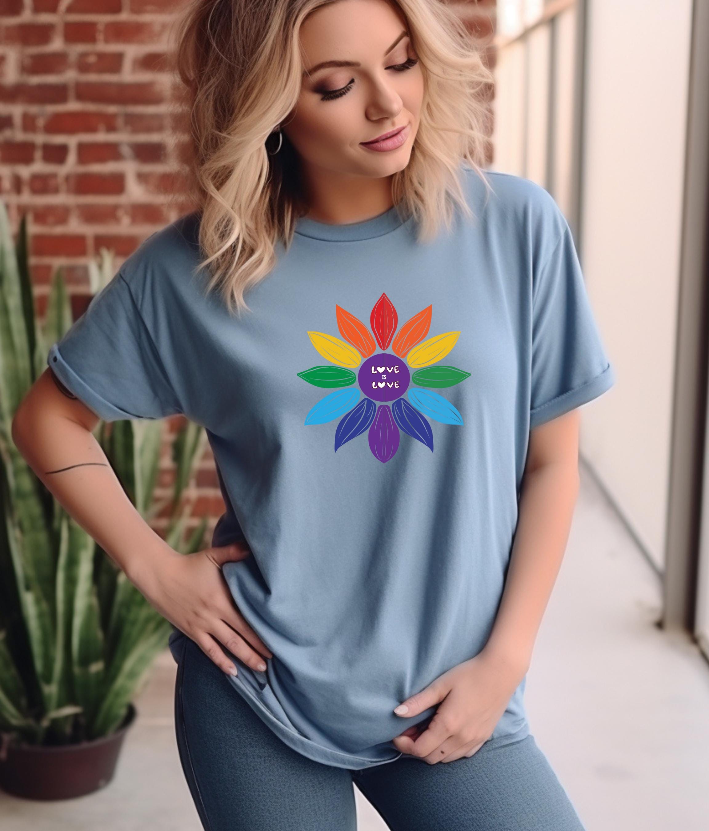 Pride Love is Love Shirt, Cute Rainbow Flower Tee, LGBTQ+, Celebrate Equality and Love This Pride Month
