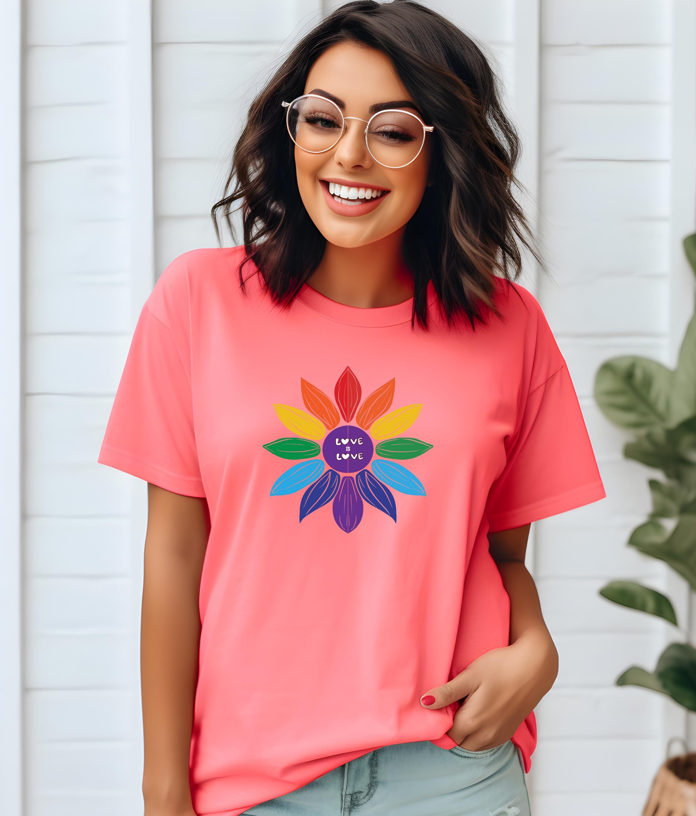 Pride Love is Love Shirt, Cute Rainbow Flower Tee, LGBTQ+, Celebrate Equality and Love This Pride Month