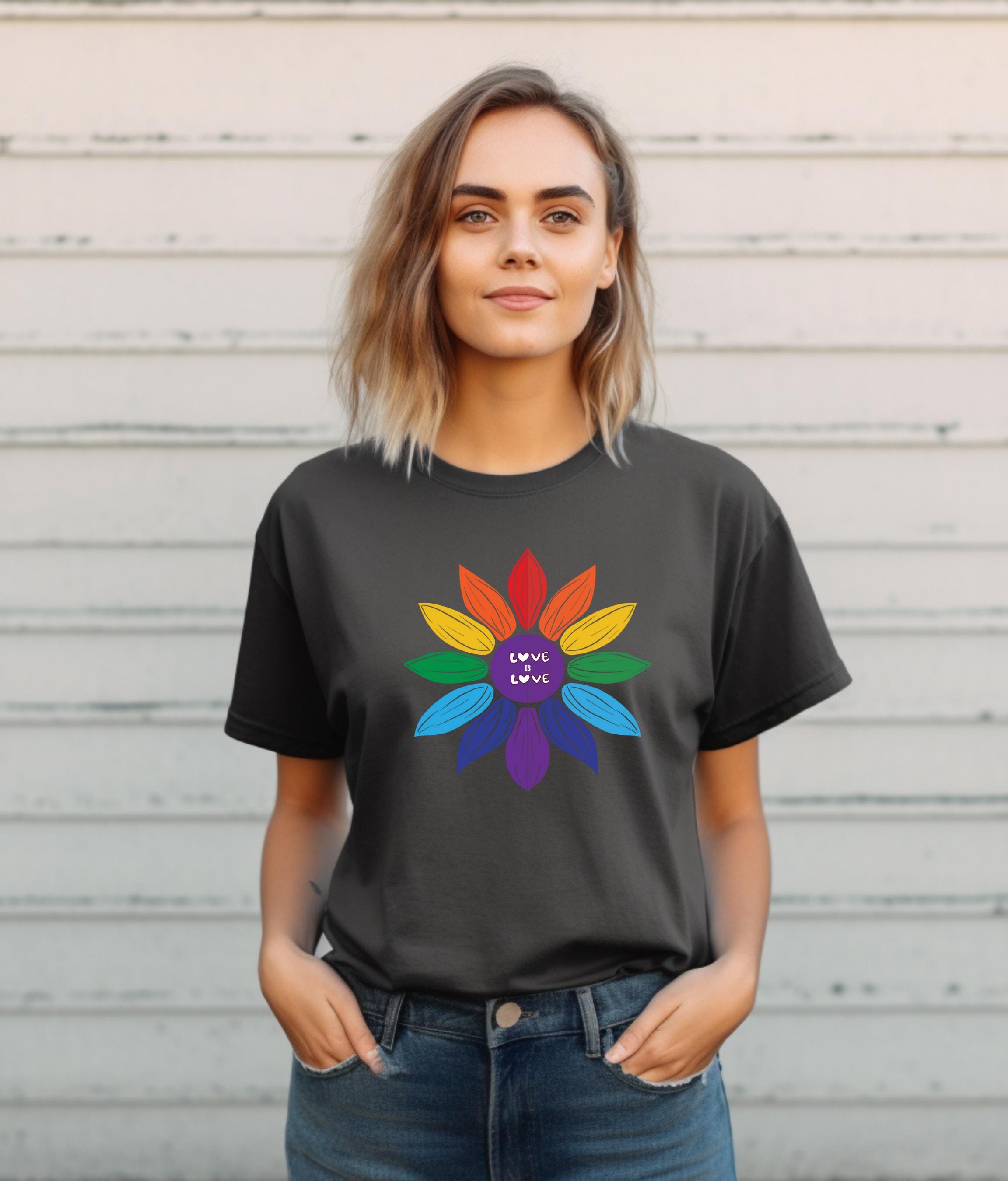 Pride Love is Love Shirt, Cute Rainbow Flower Tee, LGBTQ+, Celebrate Equality and Love This Pride Month