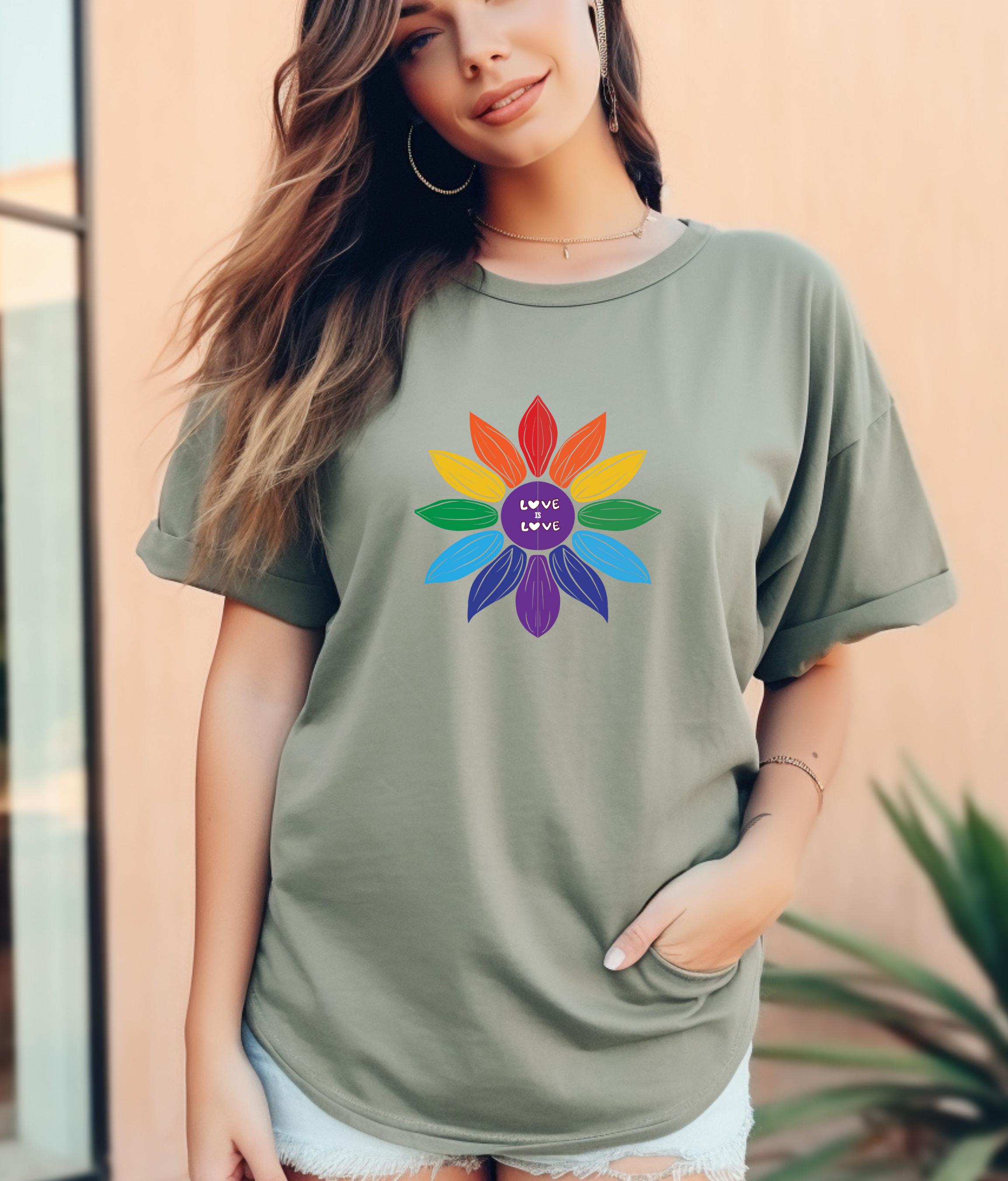 Pride Love is Love Shirt, Cute Rainbow Flower Tee, LGBTQ+, Celebrate Equality and Love This Pride Month