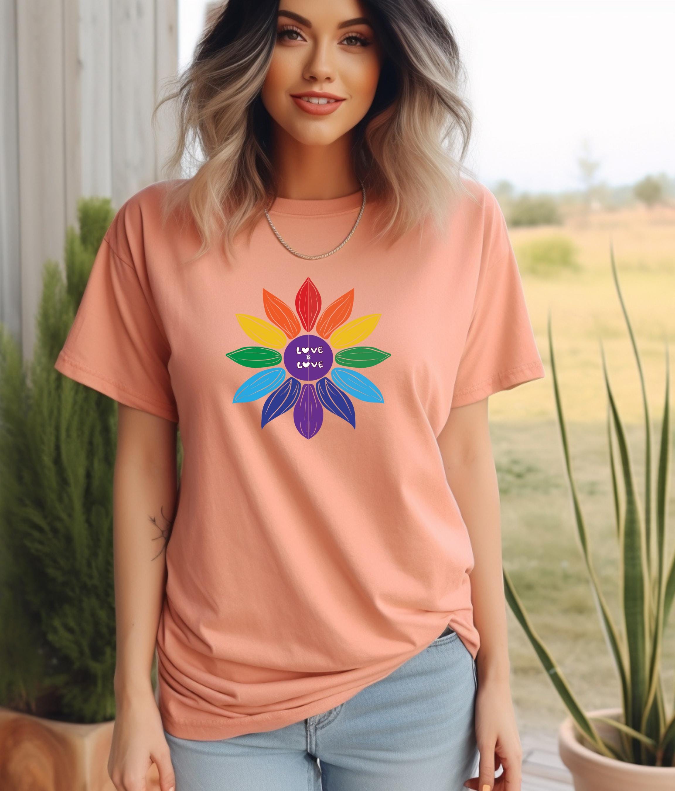 Pride Love is Love Shirt, Cute Rainbow Flower Tee, LGBTQ+, Celebrate Equality and Love This Pride Month