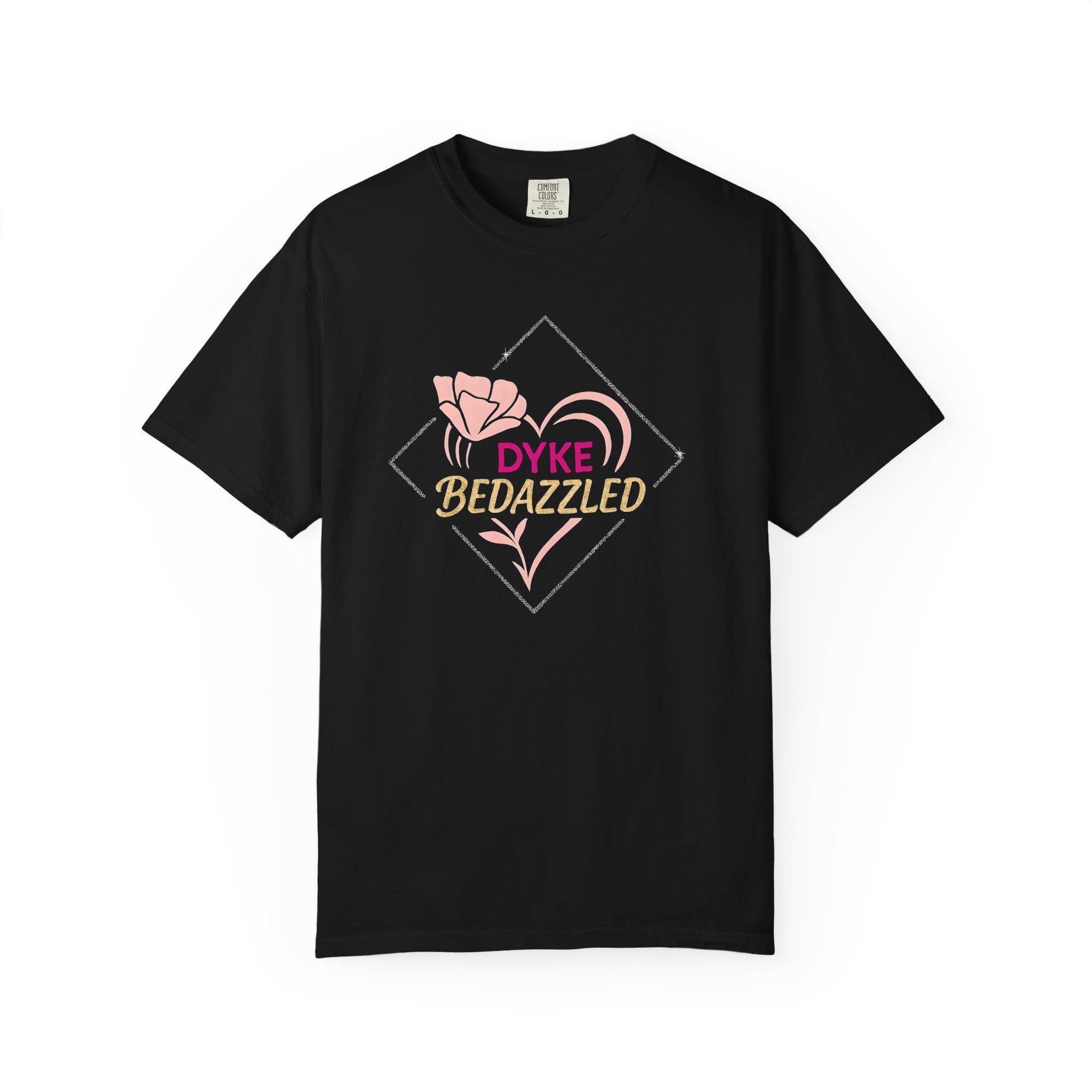 Dyke Bedazzled Rose T-Shirt, Vintage Graphic Tee, Gift for Her, lesbian pride, gay rights shirt, LGBTQ gift, Pink Floral Shirt