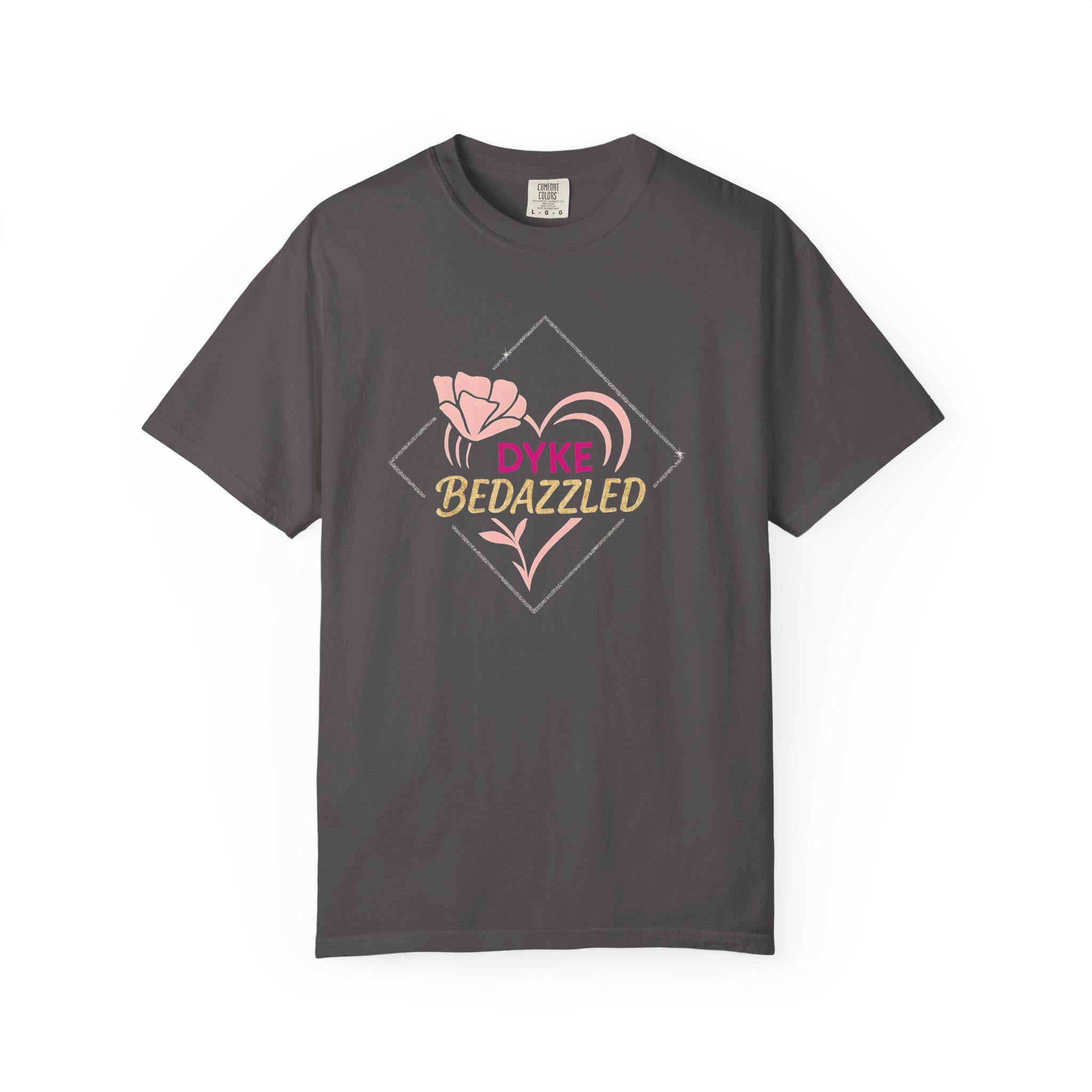Dyke Bedazzled Rose T-Shirt, Vintage Graphic Tee, Gift for Her, lesbian pride, gay rights shirt, LGBTQ gift, Pink Floral Shirt