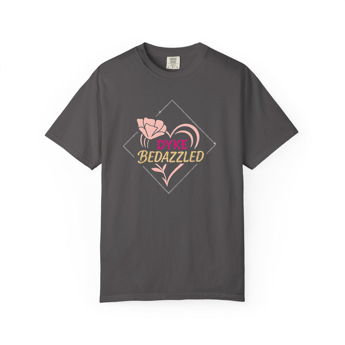 Dyke Bedazzled Rose T-Shirt, Vintage Graphic Tee, Gift for Her, lesbian pride, gay rights shirt, LGBTQ gift, Pink Floral Shirt