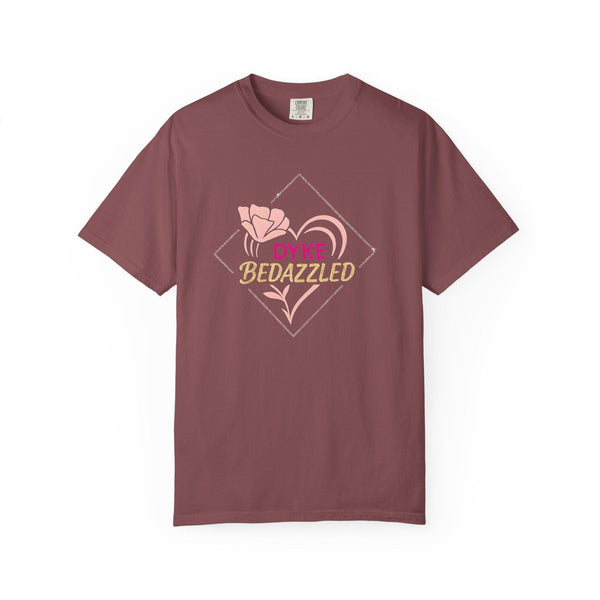 Dyke Bedazzled Rose T-Shirt, Vintage Graphic Tee, Gift for Her, lesbian pride, gay rights shirt, LGBTQ gift, Pink Floral Shirt