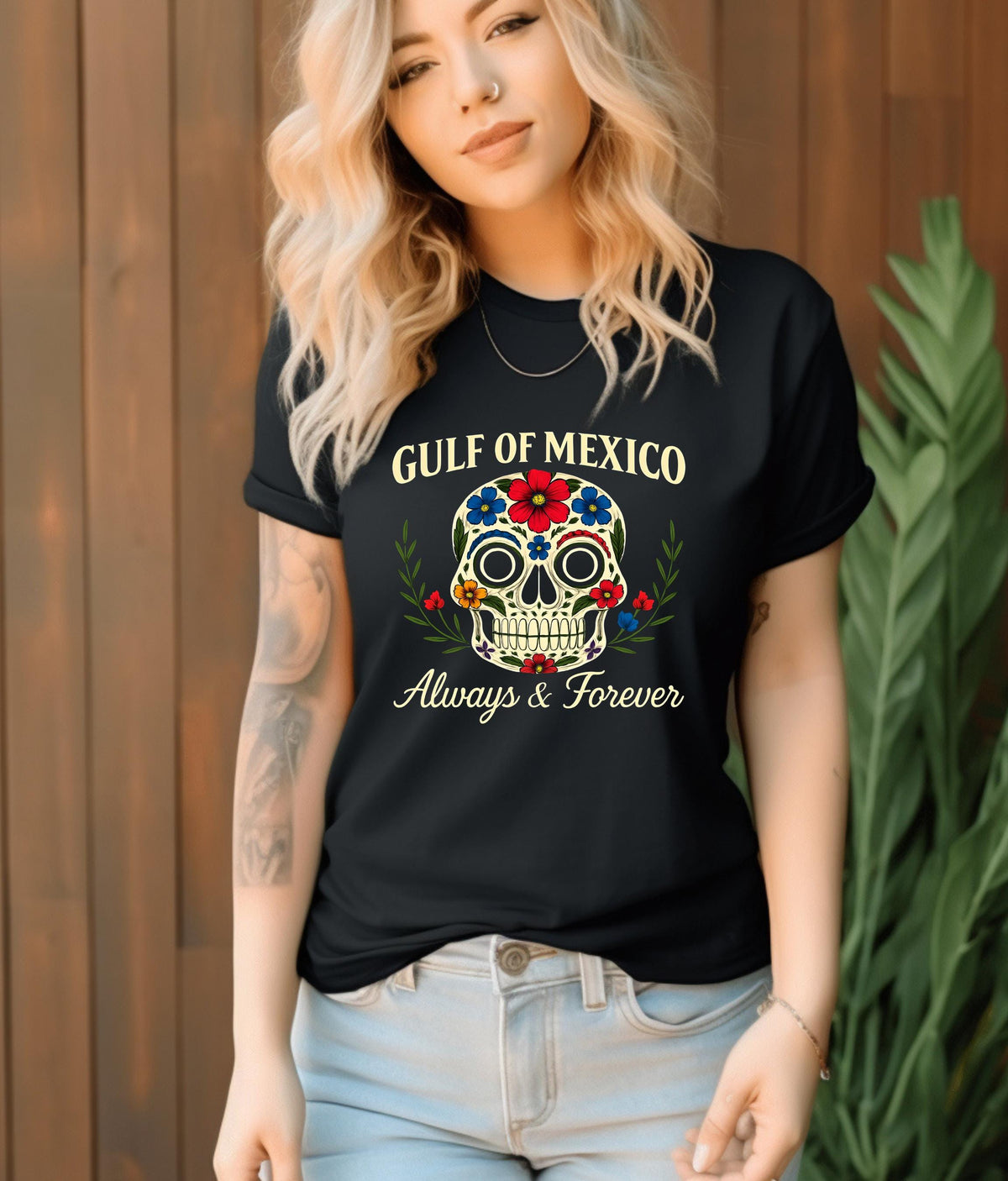 Gulf of Mexico Day of the Dead T-Shirt, Anti Trump Gift, Mexico Lover Crewneck, Mexican,  Floral Skull Shirt, Gulf of Mexico Forever