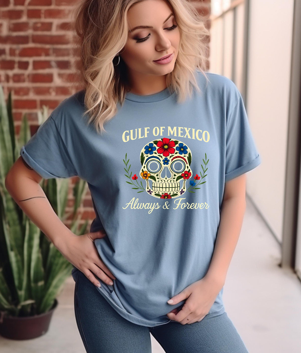 Gulf of Mexico Day of the Dead T-Shirt, Anti Trump Gift, Mexico Lover Crewneck, Mexican,  Floral Skull Shirt, Gulf of Mexico Forever