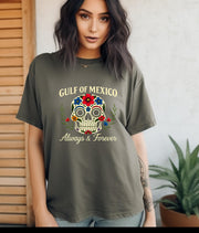 Gulf of Mexico Day of the Dead T-Shirt, Anti Trump Gift, Mexico Lover Crewneck, Mexican,  Floral Skull Shirt, Gulf of Mexico Forever