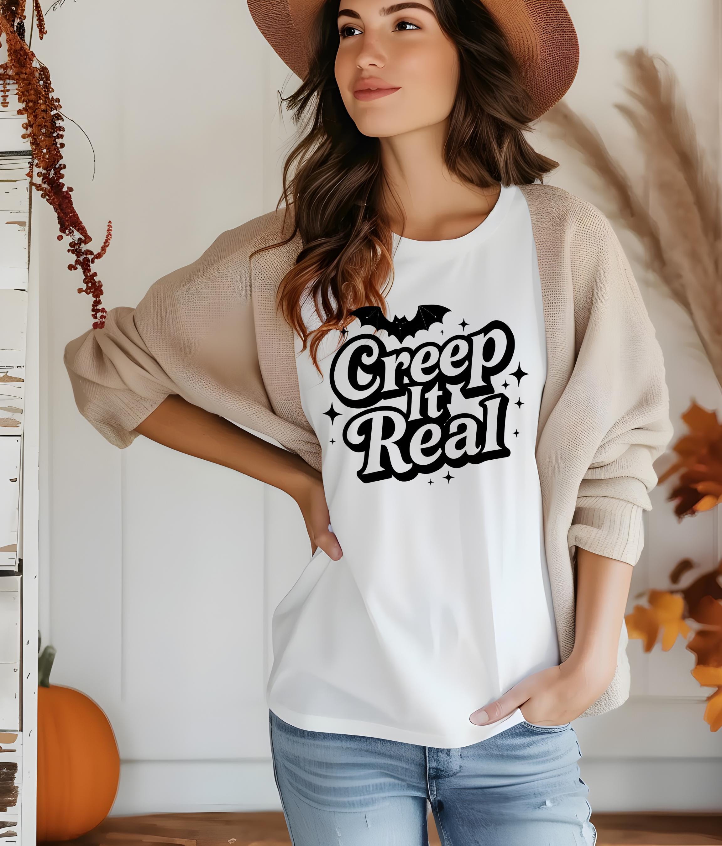 Creep It Real T-Shirt, Funny Halloween Teacher Ghost Tee, Vintage Nurse Apparel, Spooky Fall Shirt for Women, Halloween Part TShirt