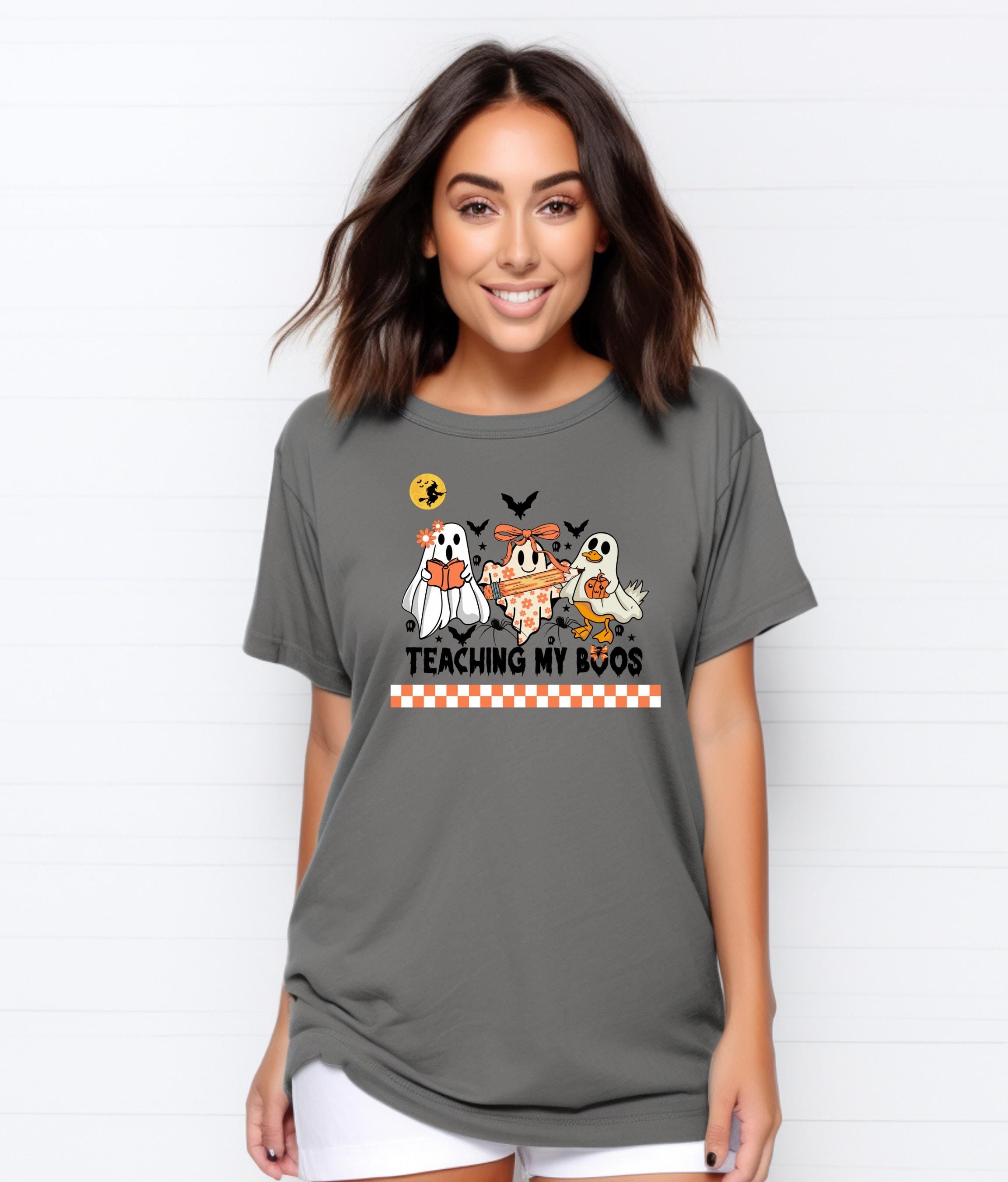 Teaching My Boos Halloween Teacher Shirt, Adorable Ghost Design, Spooky Pencil Tee, Teacher Gift for Fall