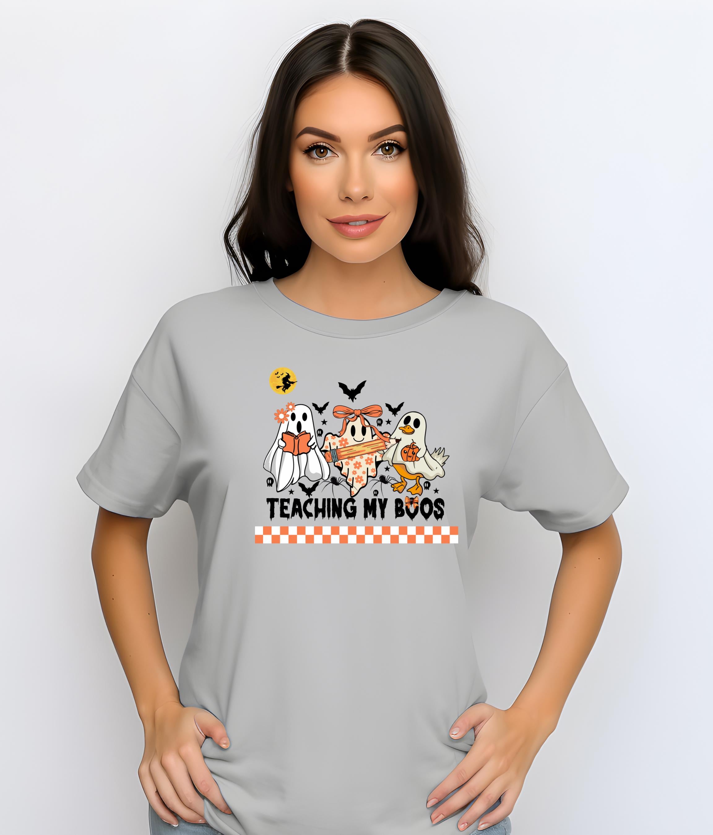 Teaching My Boos Halloween Teacher Shirt, Adorable Ghost Design, Spooky Pencil Tee, Teacher Gift for Fall
