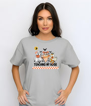Teaching My Boos Halloween Teacher Shirt, Adorable Ghost Design, Spooky Pencil Tee, Teacher Gift for Fall