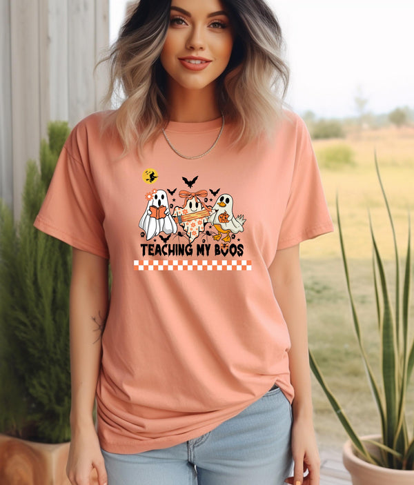 Teaching My Boos Halloween Teacher Shirt, Adorable Ghost Design, Spooky Pencil Tee, Teacher Gift for Fall