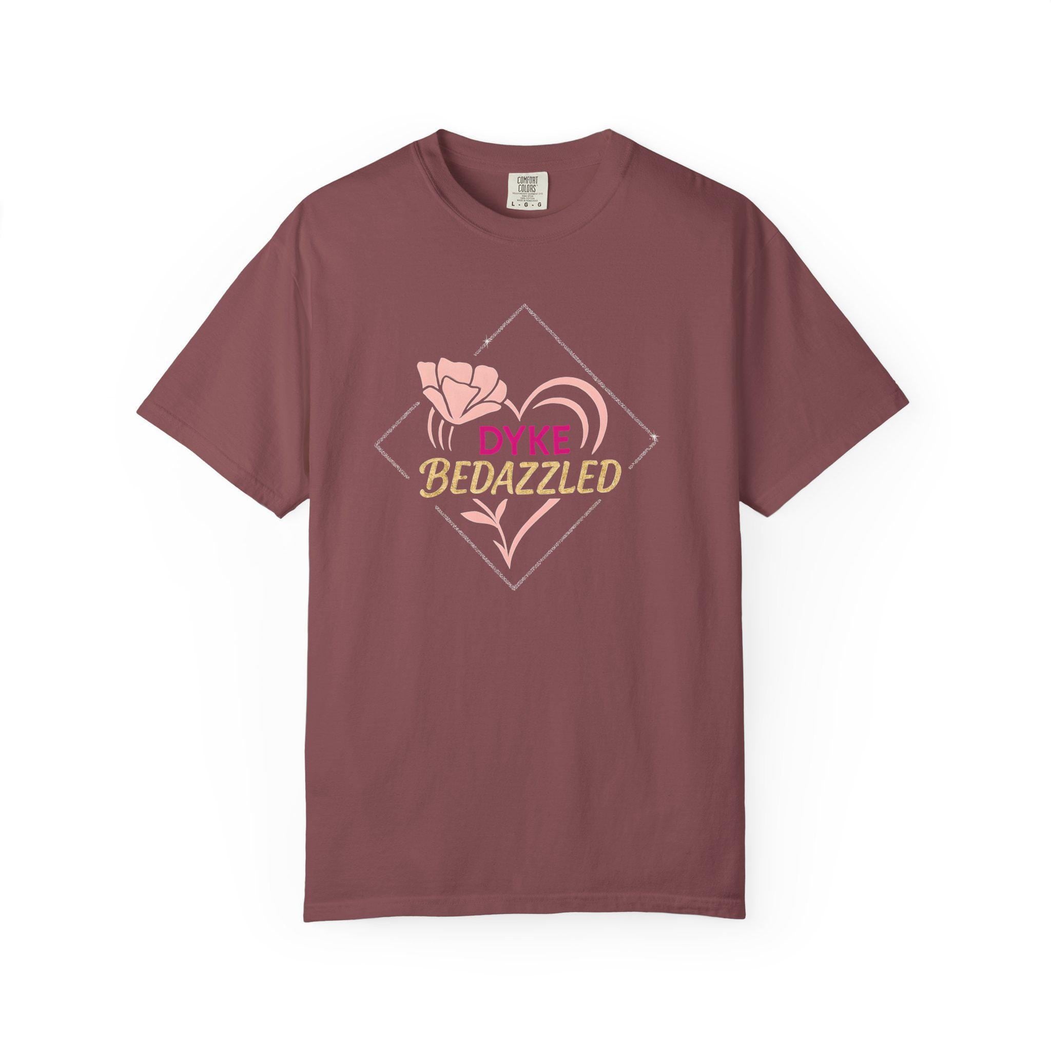 Dyke Bedazzled Rose T-Shirt, Vintage Graphic Tee, Gift for Her, lesbian pride, gay rights shirt, LGBTQ gift, Pink Floral Shirt