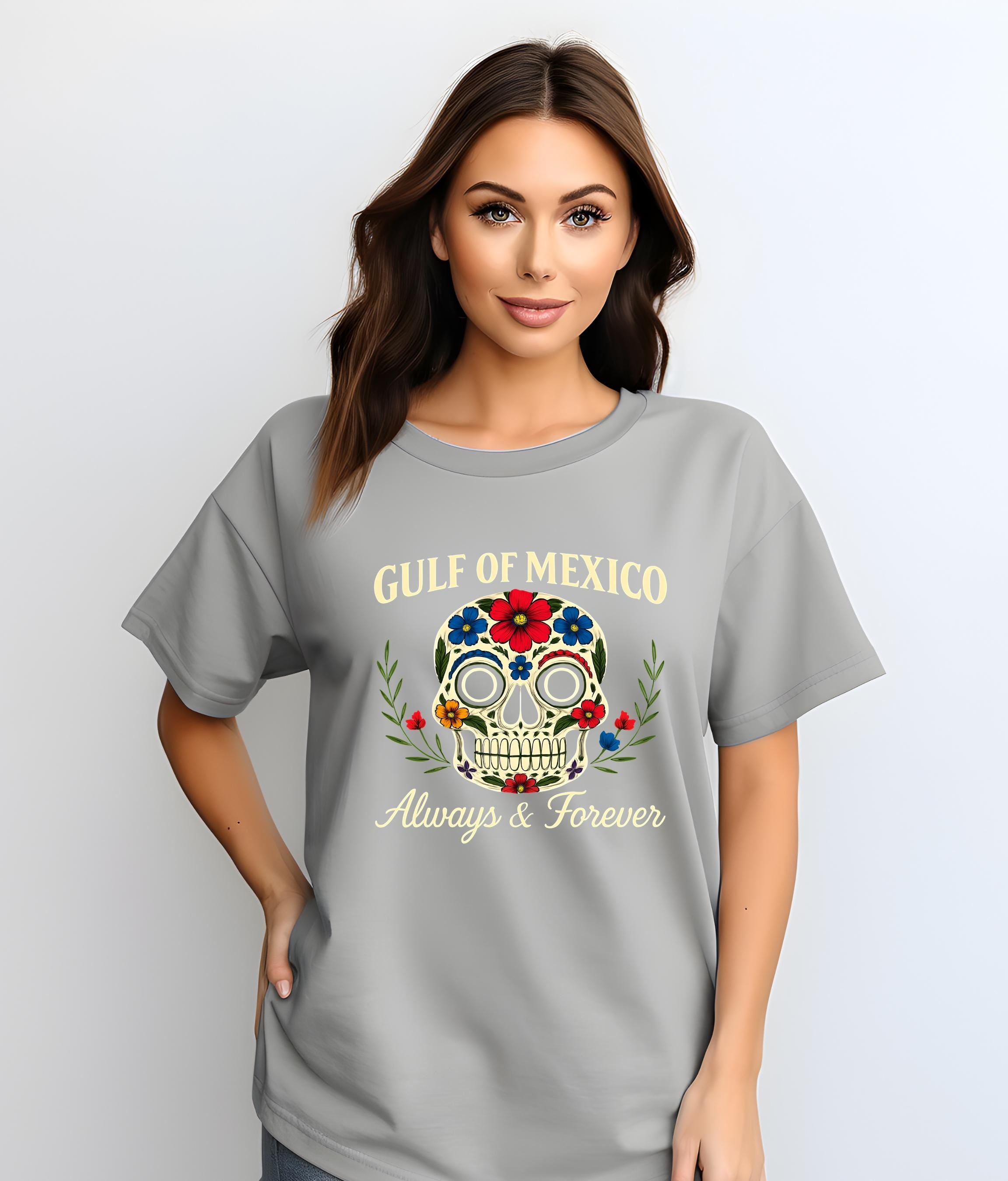 Gulf of Mexico Day of the Dead T-Shirt, Anti Trump Gift, Mexico Lover Crewneck, Mexican, Floral Skull Shirt, Gulf of Mexico Forever
