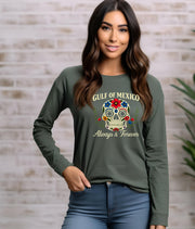 Gulf of Mexico Day of the Dead Crewneck, Anti Trump Gift, Floral Skull T-Shirt for Mexico Lovers