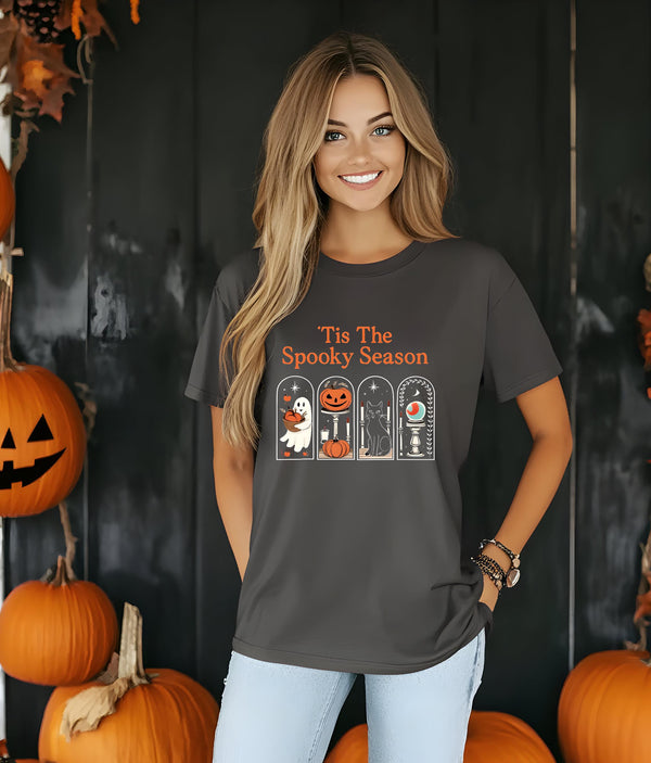 Halloween Tis the Spooky Season T-shirt, Halloween Pumpkin Tee, Fall Vibes Shirt, Cute Autumn Gift for Women