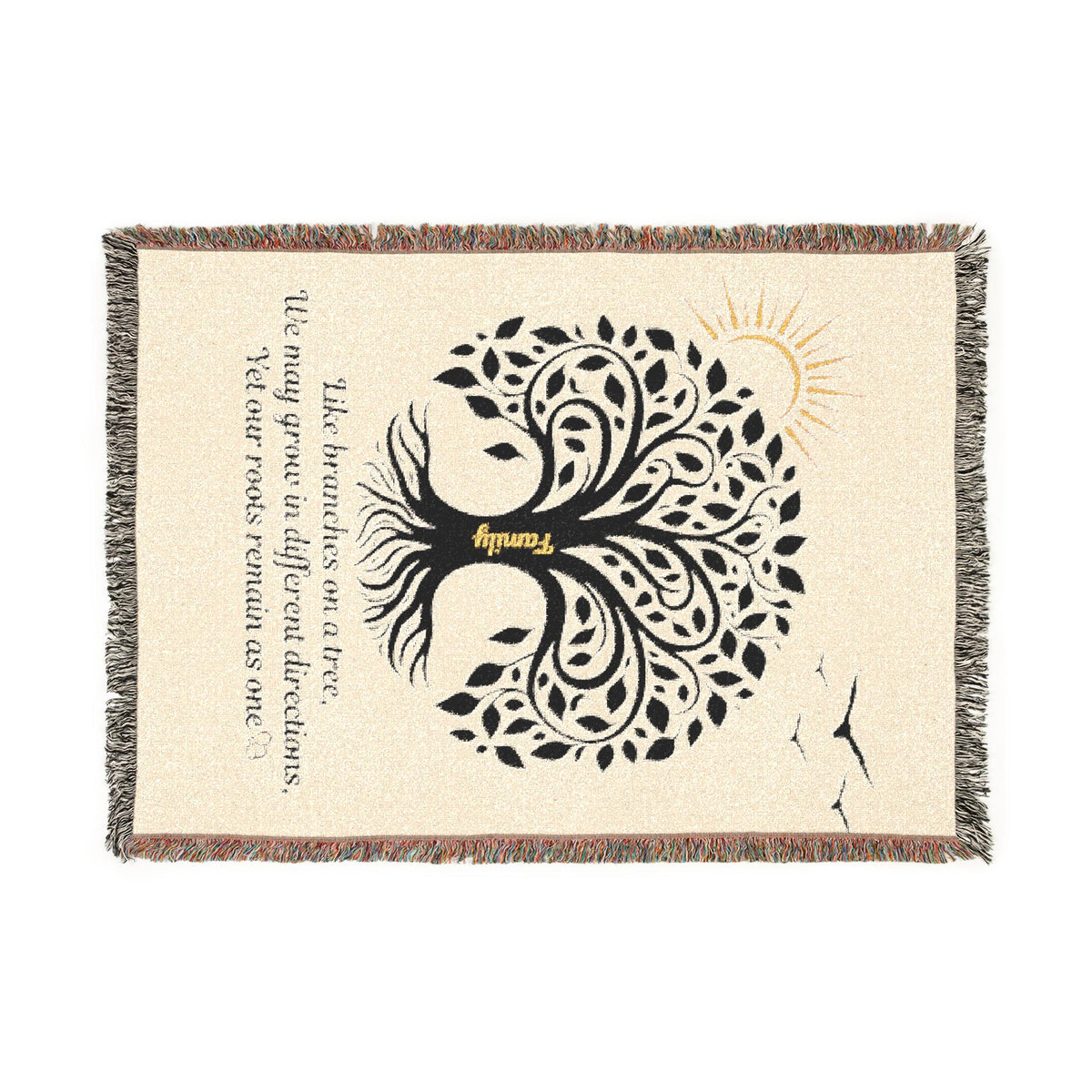 Family Tree Woven Blanket - Whimsical Cotton Tapestry