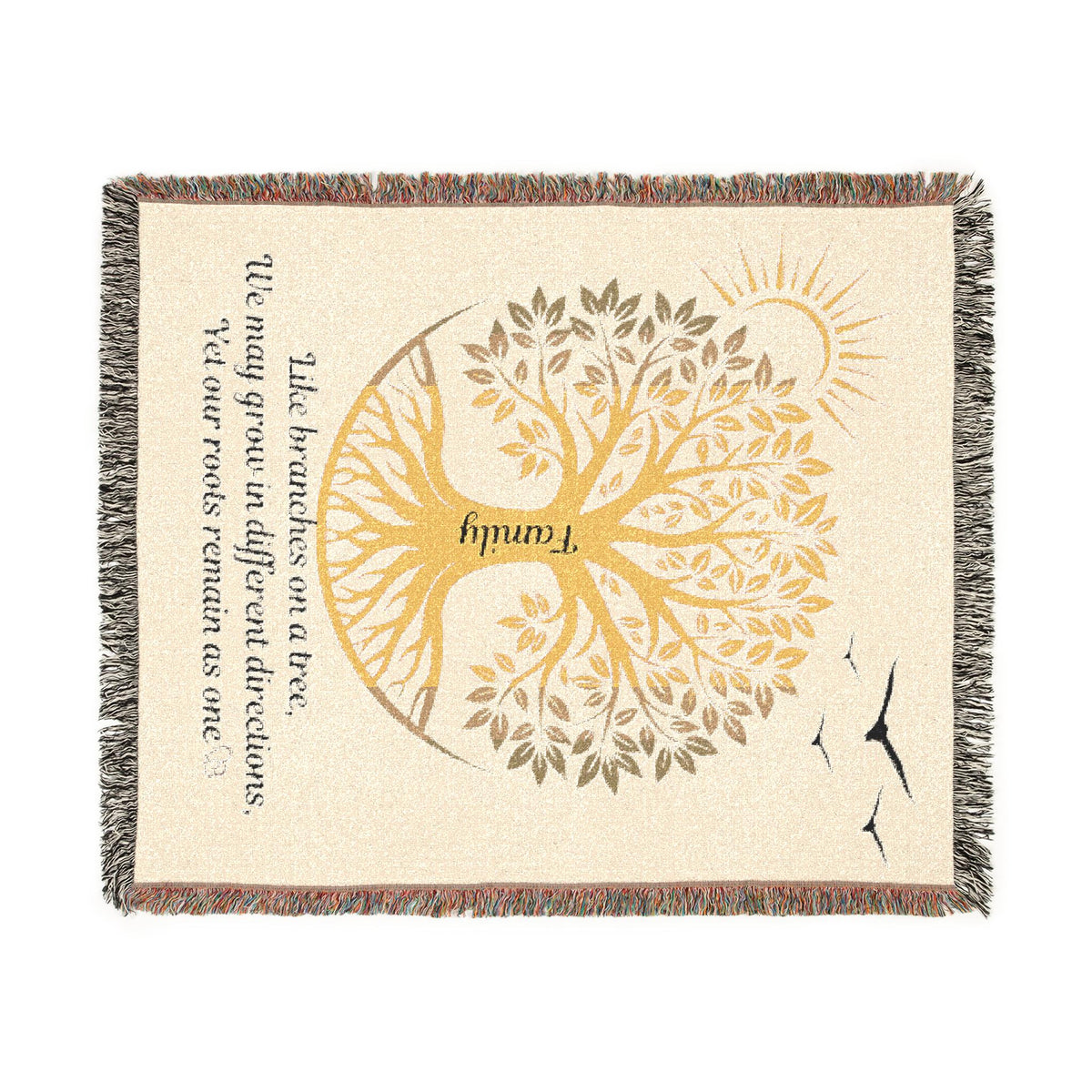 Family Tree Woven Blanket - Whimsical Cotton Tapestry