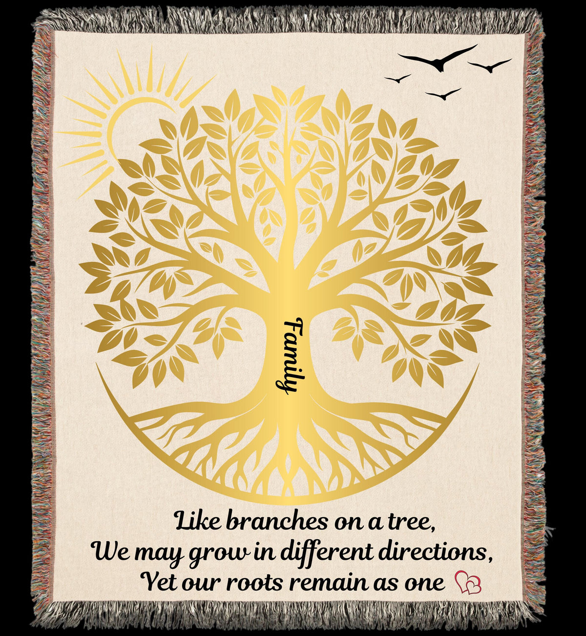 Family Tree Woven Blanket - Whimsical Cotton Tapestry