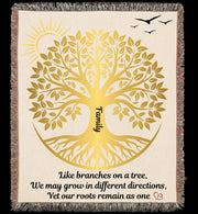 Family Tree Woven Blanket - Whimsical Cotton Tapestry