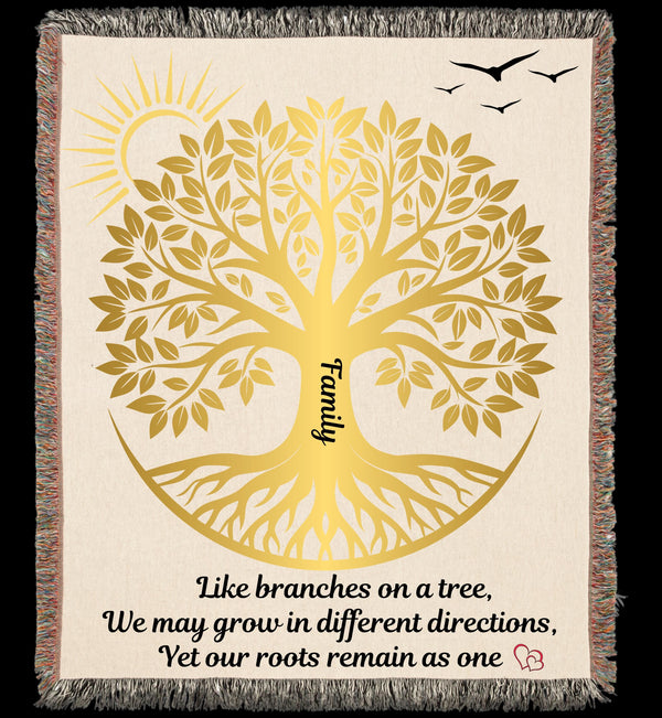 Family Tree Woven Blanket - Whimsical Cotton Tapestry