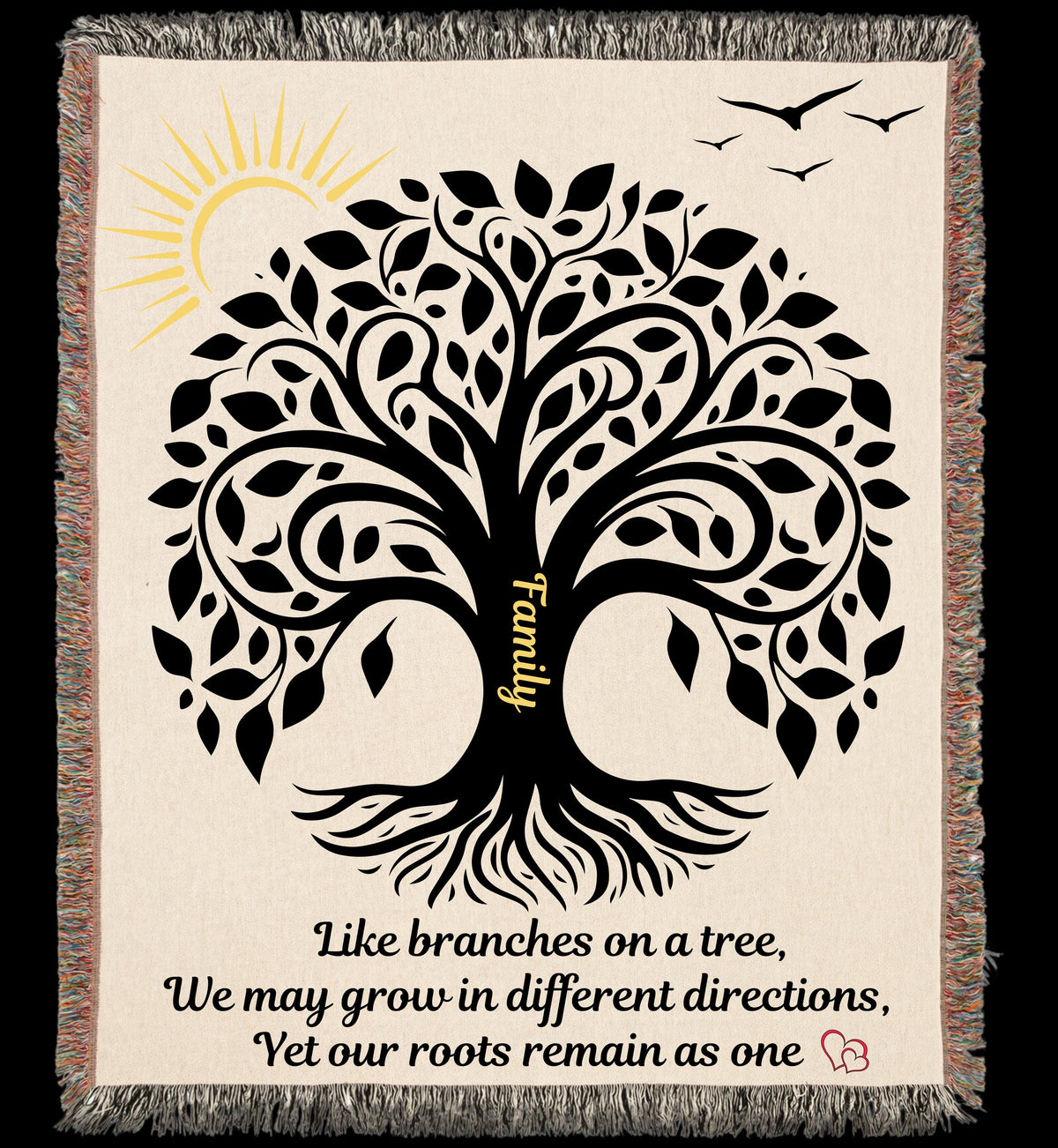 Family Tree Woven Blanket - Whimsical Cotton Tapestry
