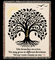 Family Tree Woven Blanket - Whimsical Cotton Tapestry